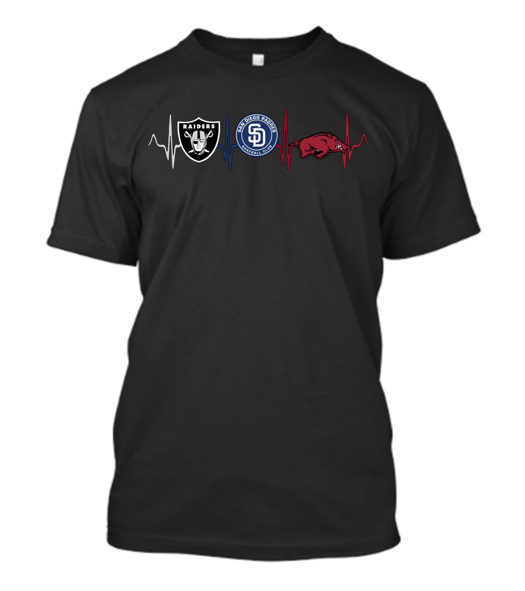 Raiders San Diego Padres Arkansas Razorbacks Heartbeat T-Shirt