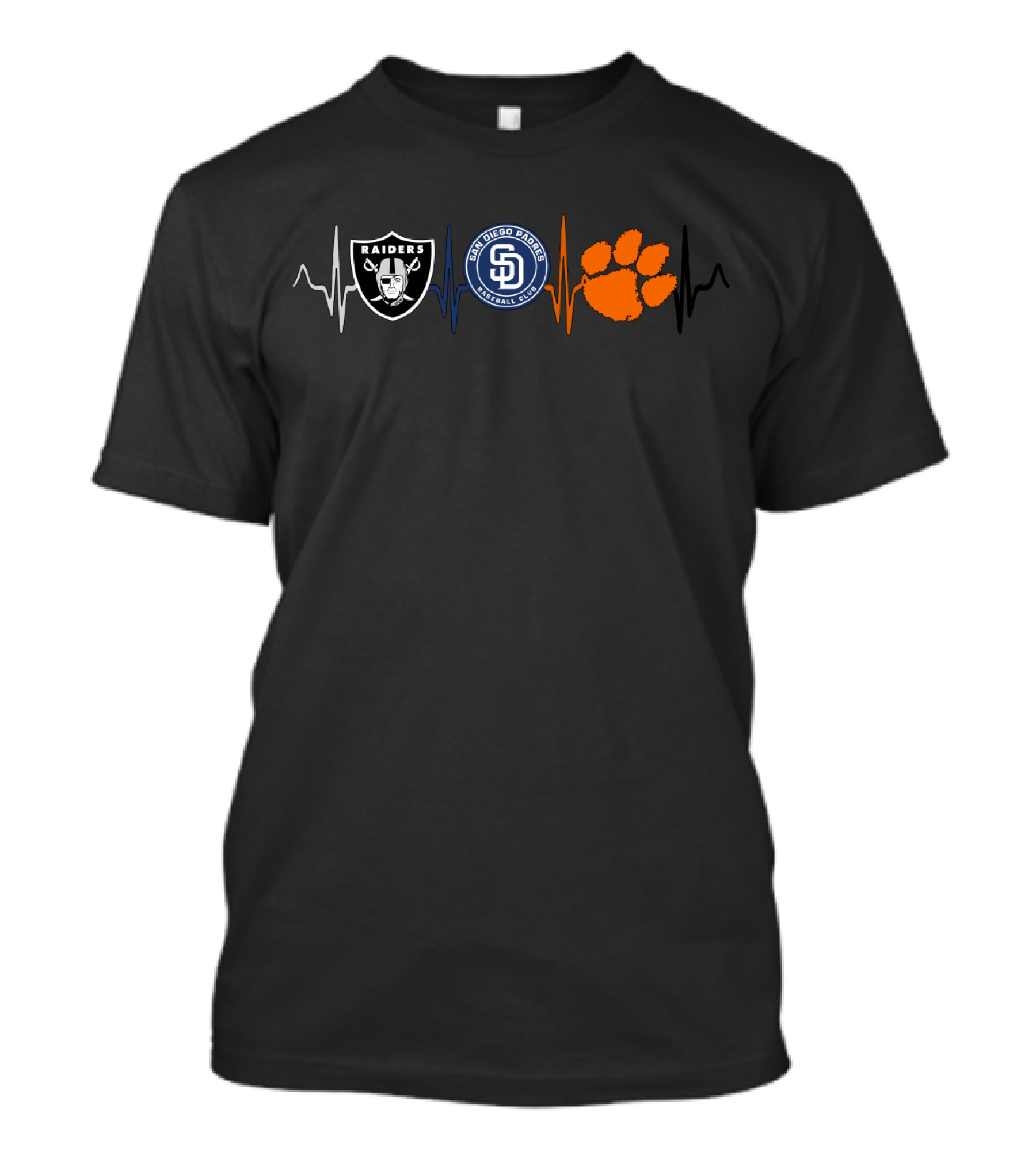 Raiders San Diego Padres Clemson Tigers Heartbeat T-Shirt