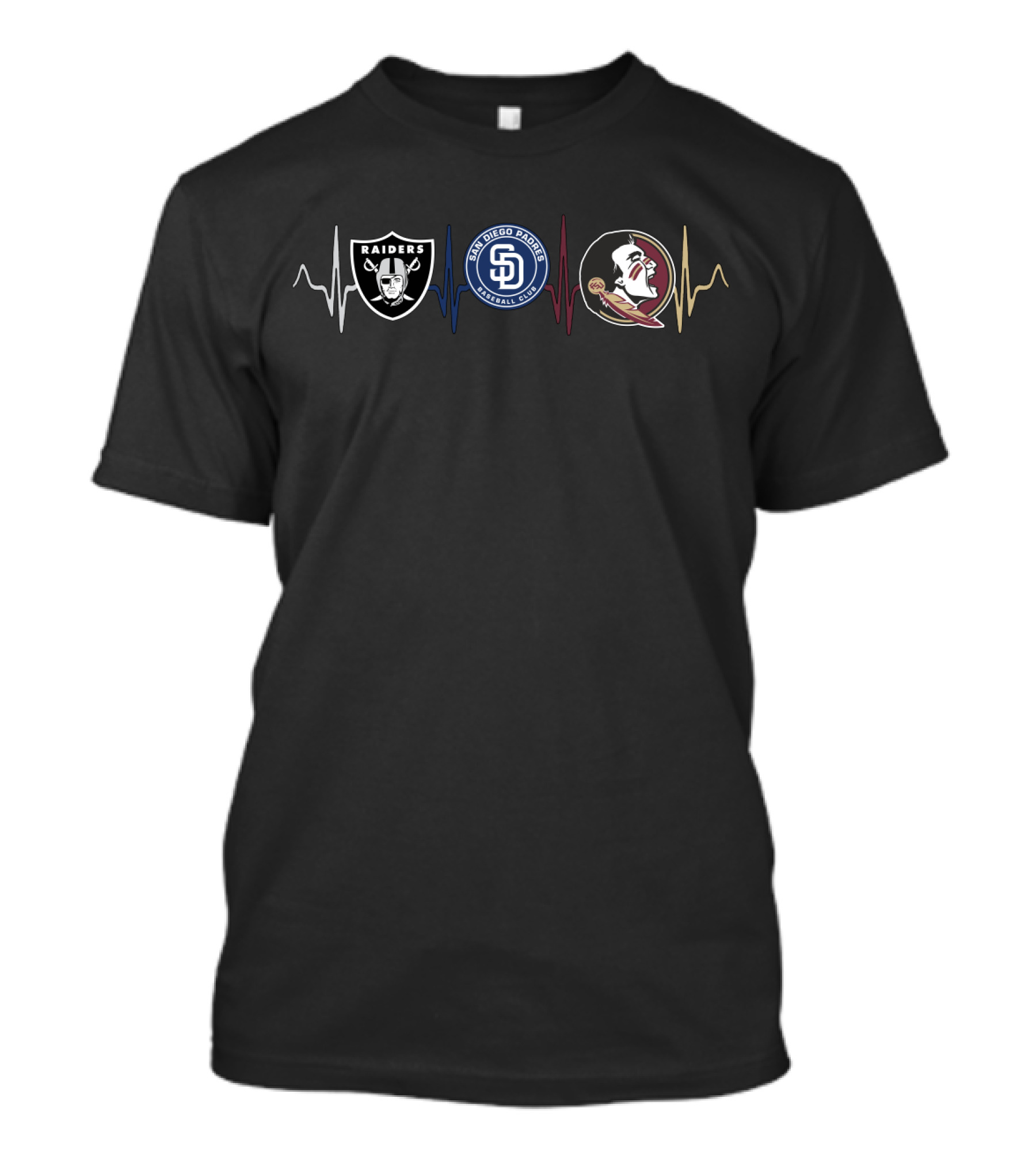 Raiders San Diego Padres Florida State Seminoles Heartbeat Fss T-Shirt