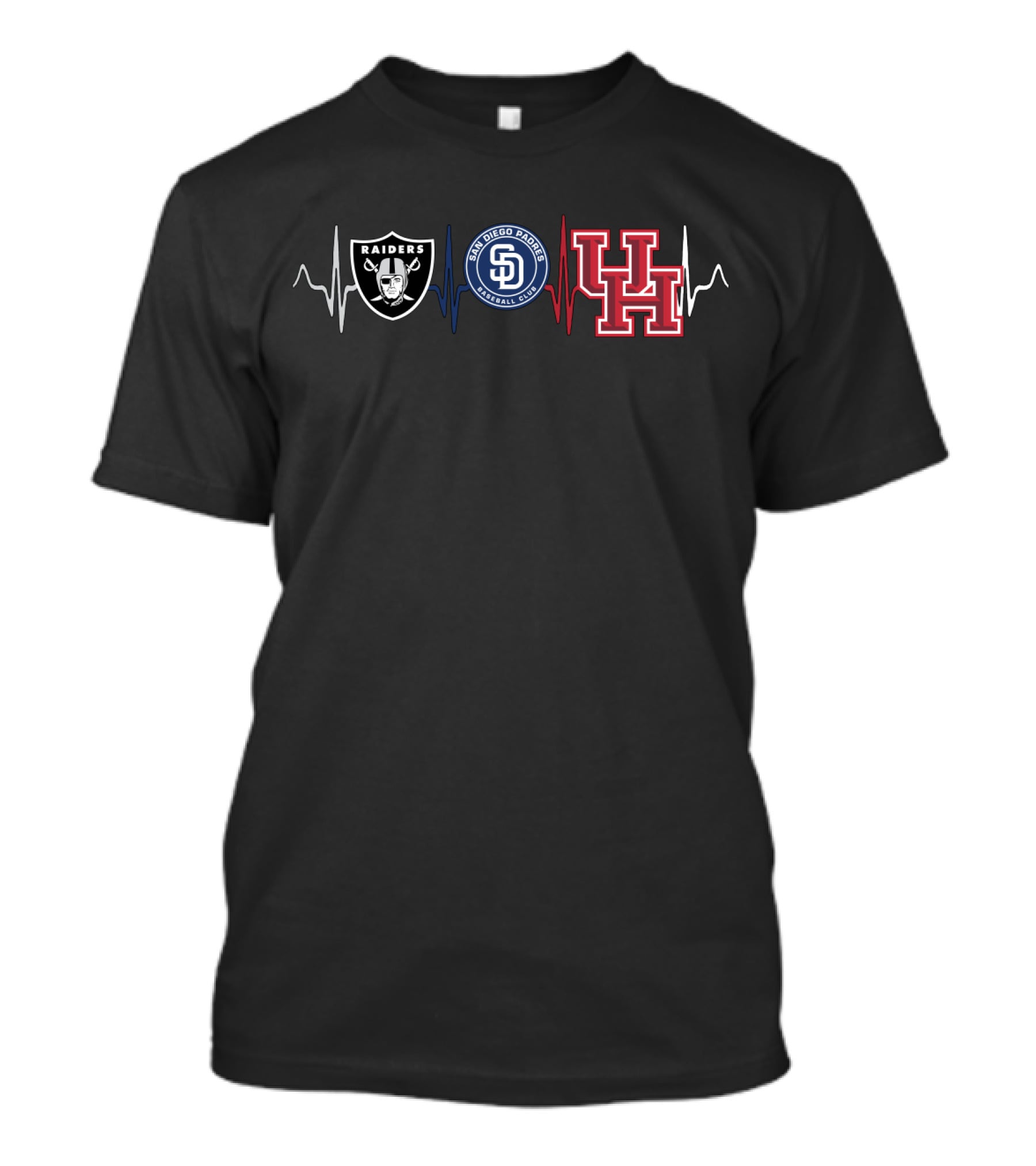 Raiders Padres Houston Cougars Heartbeat Icons T-Shirt