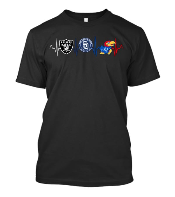 Love Raiders Padres Kansas Jayhawks Kj Sports Heartbeat T-Shirt