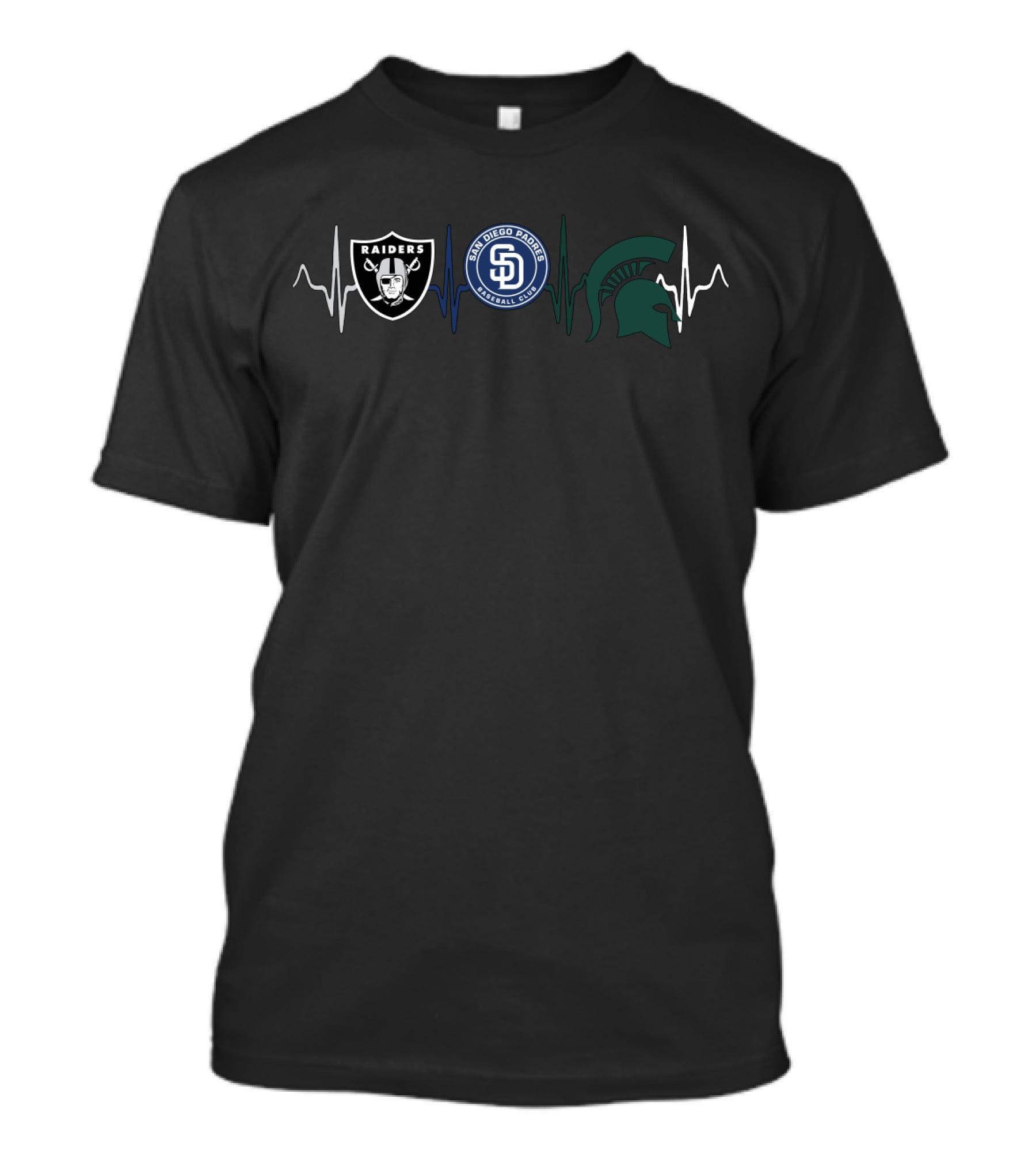 Raiders Padres Spartans Heartbeat Logos T-Shirt