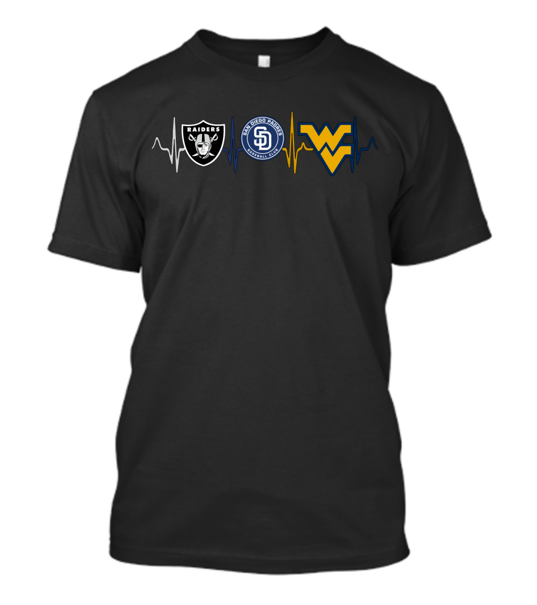 Las Vegas Raiders San Diego Padres West Virginia Mountaineers Heartbeat T-Shirt