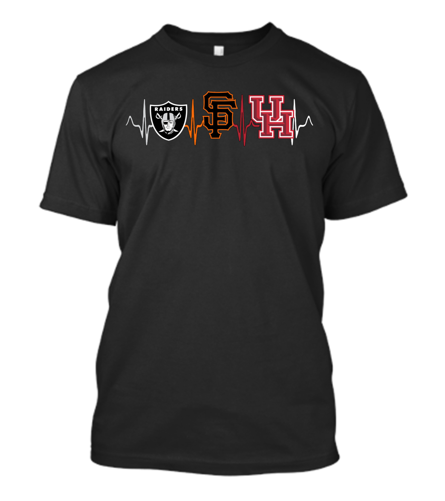 Raiders Giants Uh Logos Heartbeat T-Shirt
