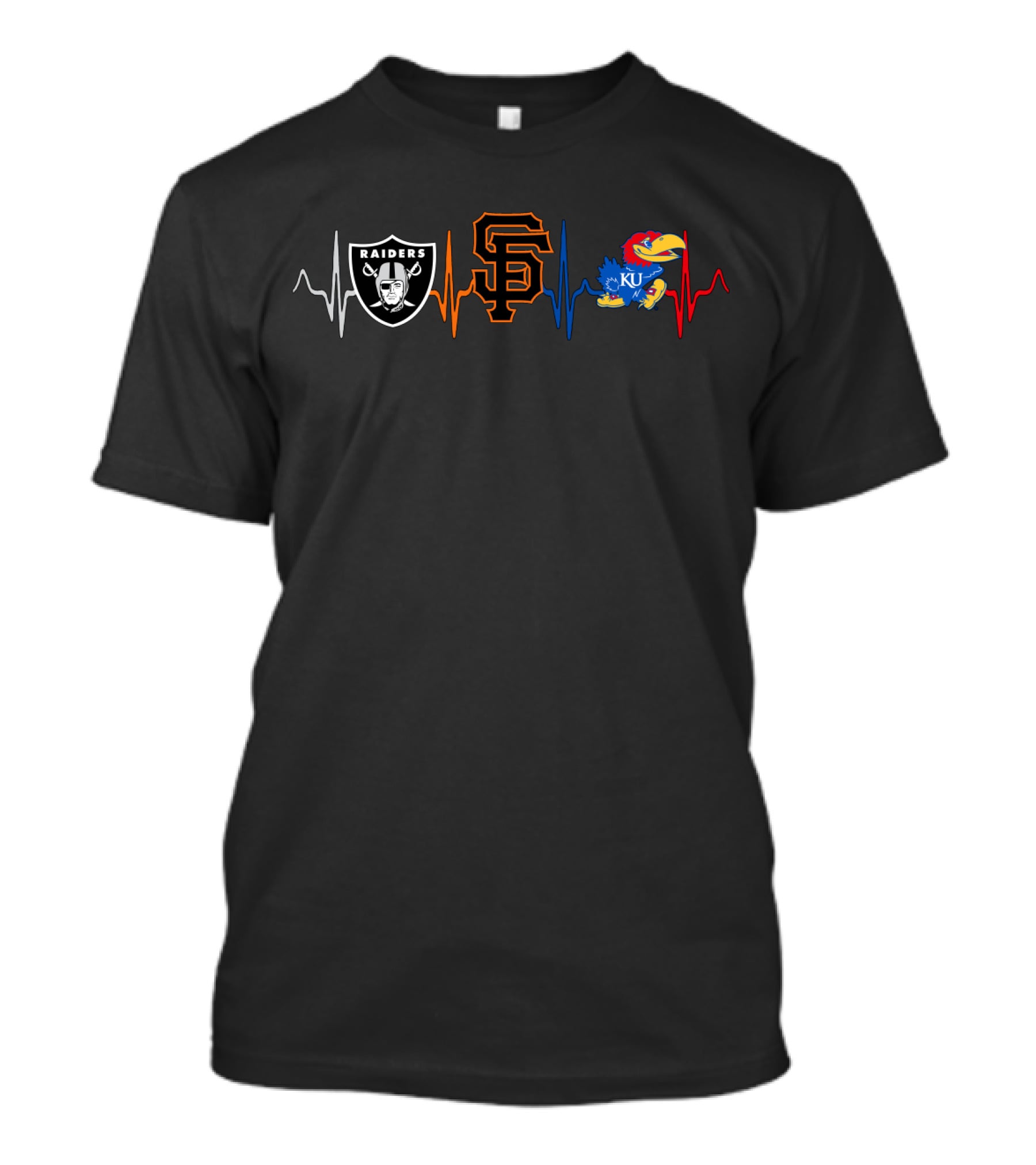 Raiders Giants Ku Jayhawks Heartbeat T-Shirt