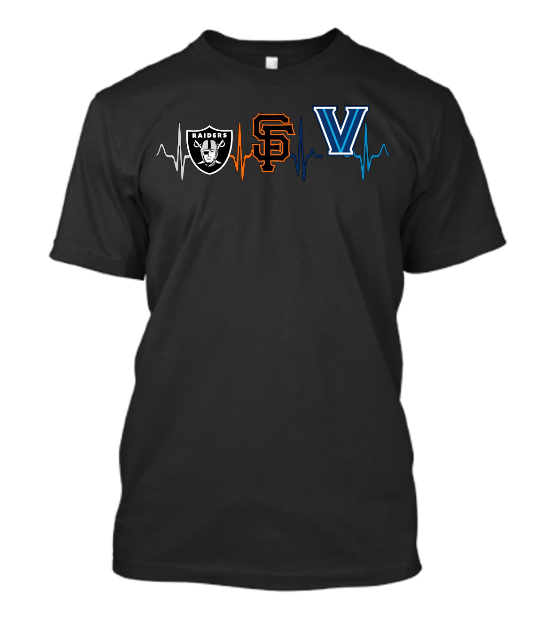 Raiders Giants Villanova Heartbeat Logo Trio T-Shirt