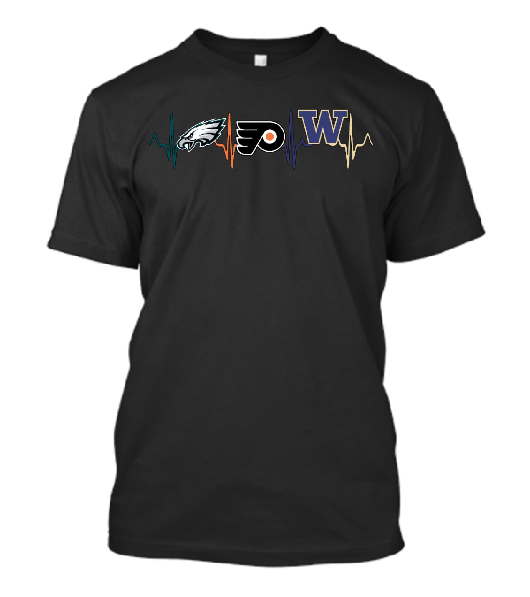 Philadelphia Eagles And Flyers With Washington Huskies Heartbeat T-Shirt