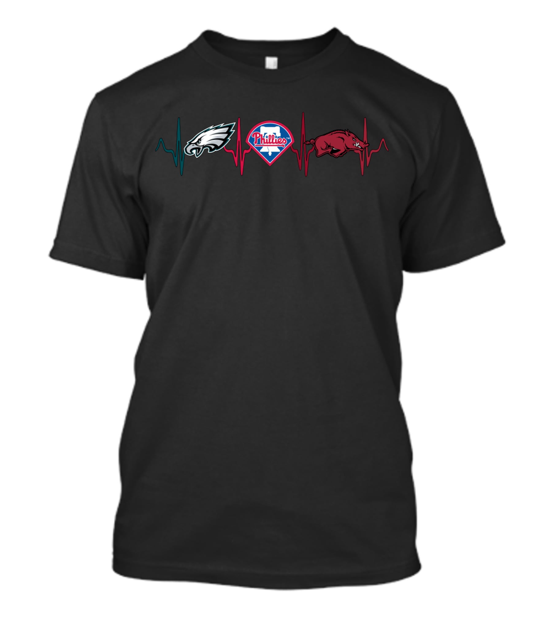 Philadelphia Eagles And Phillies Arkansas Razorbacks Heartbeat T-Shirt