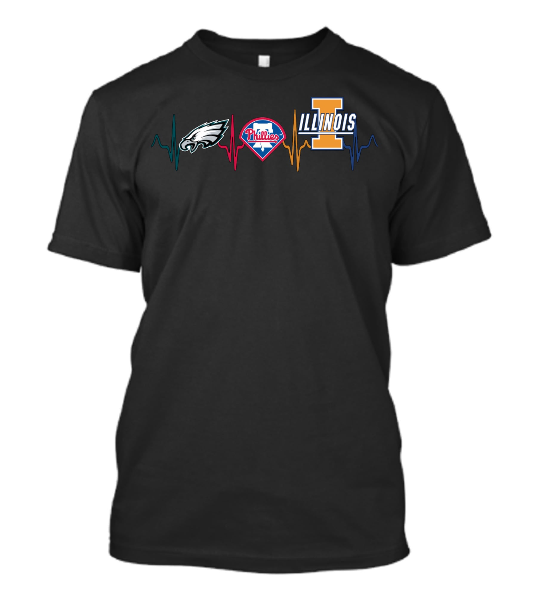 Eagles Phillies Illinois Logos With Heartbeat Lines T-Shirt