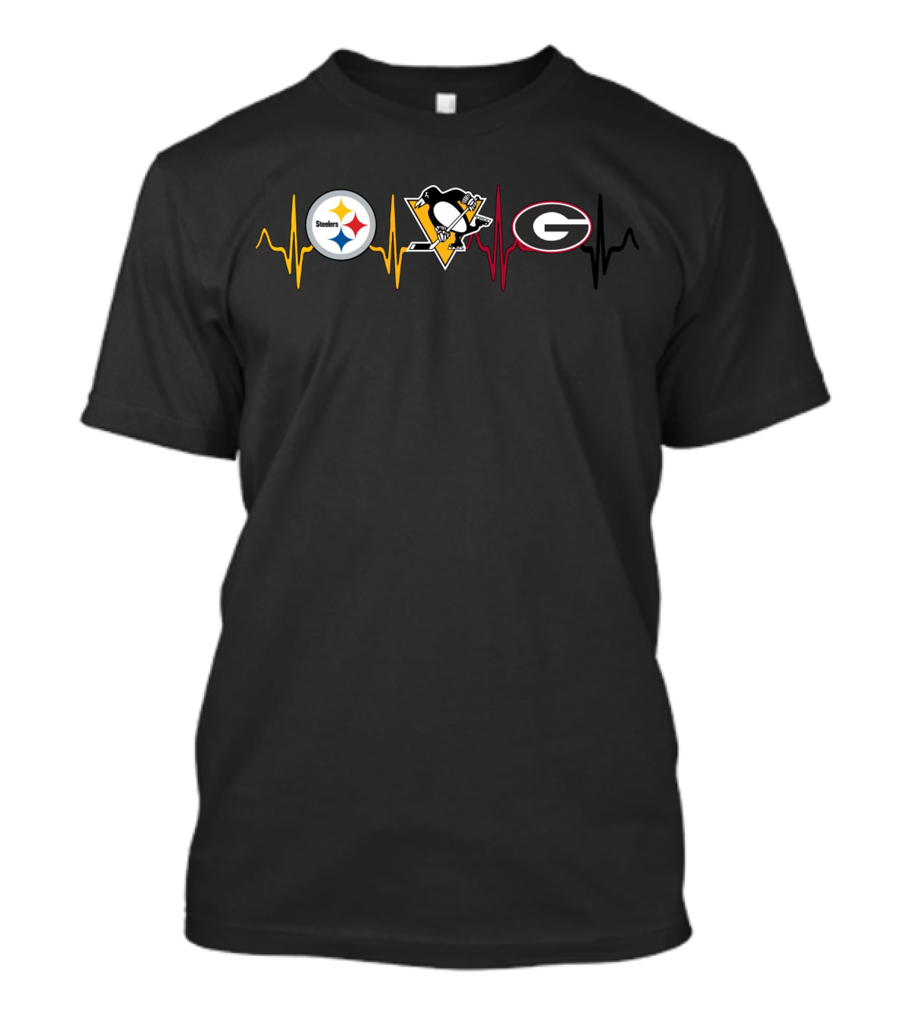 Steelers Penguins Georgia Bulldogs Heartbeat T-Shirt