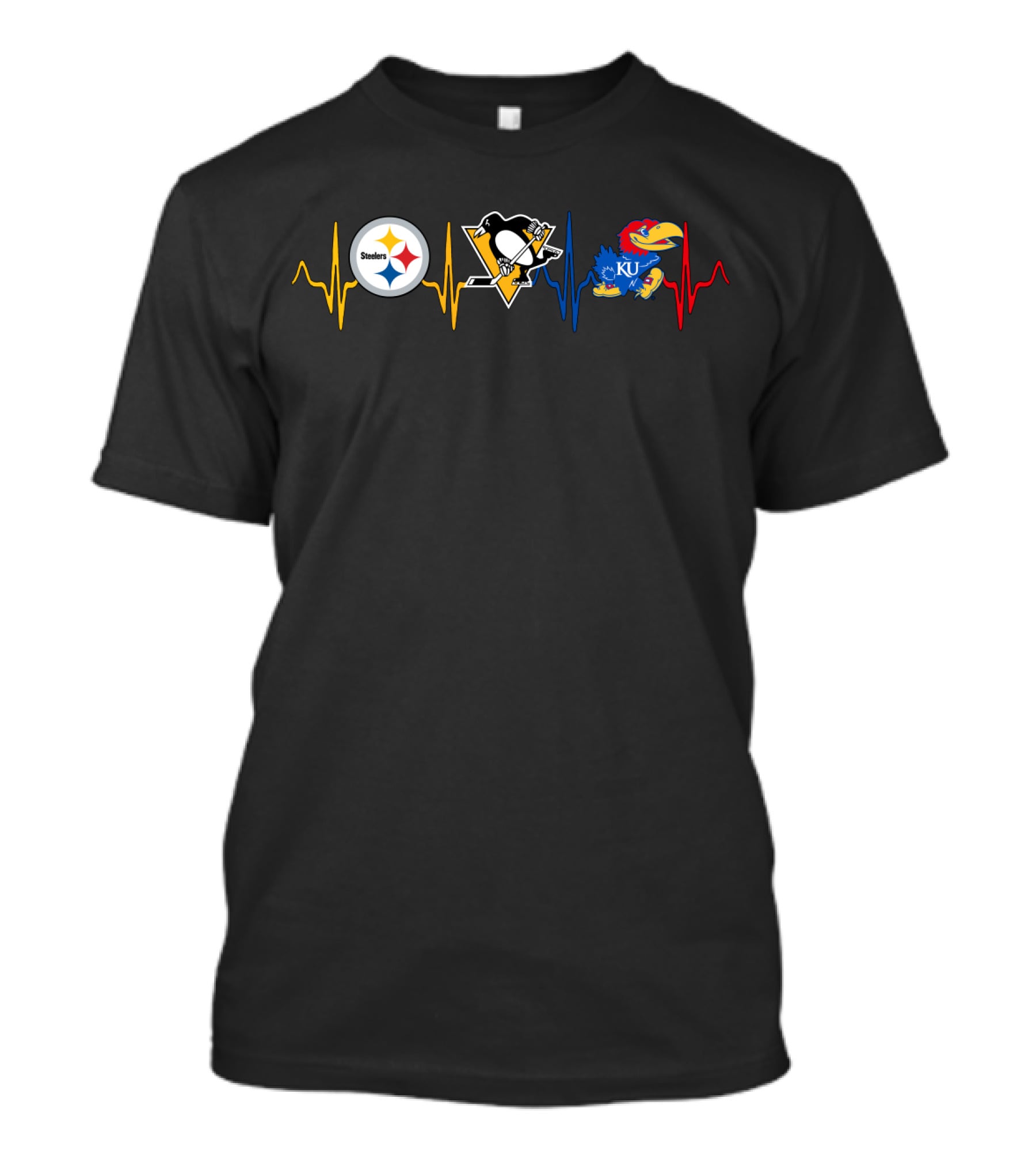 Steelers Penguins Ku Jayhawks Heartbeat T-Shirt