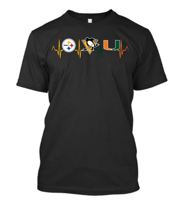 Steelers Penguins Miami Hurricanes Heartbeat T-Shirt