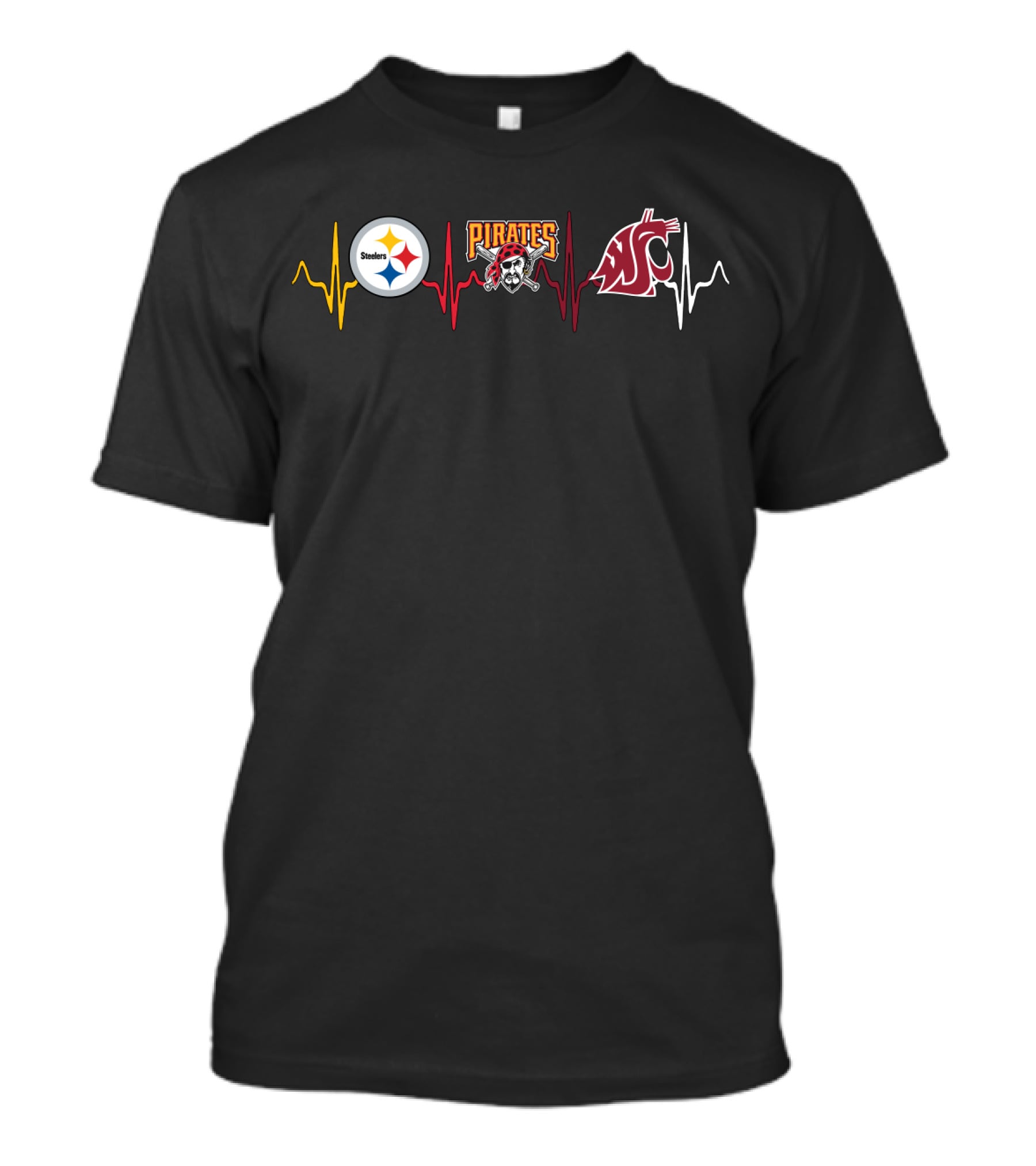Love Steelers Pirates With Wsc Heartbeat Theme T-Shirt