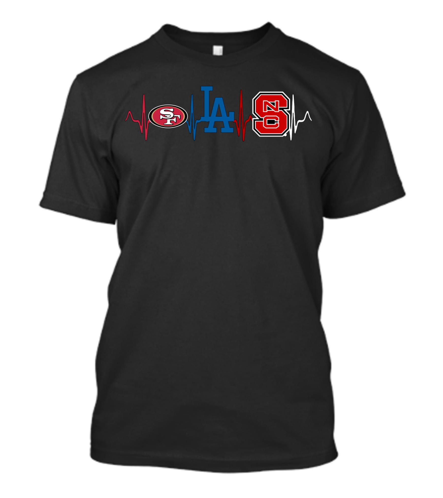 Love 49ers Dodgers Nc State Fan Heartbeat T-Shirt