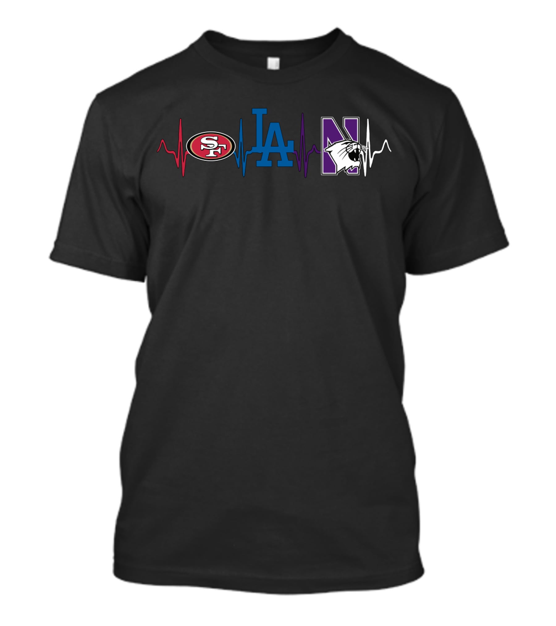 Love 49ers Dodgers Northwestern Wildcats Heartbeat T-Shirt
