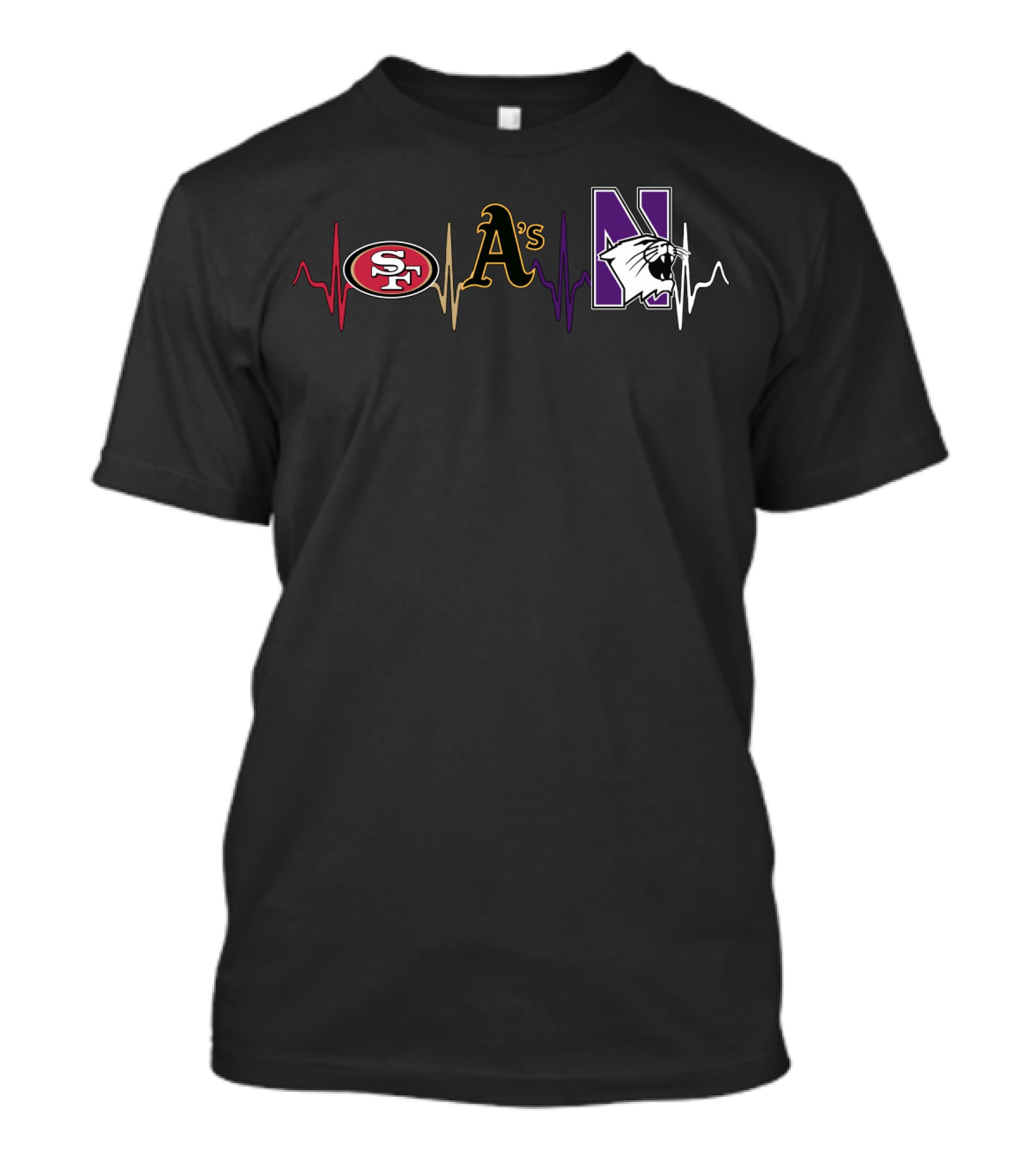 49ers A's Northwestern Wildcats Heartbeat T-Shirt