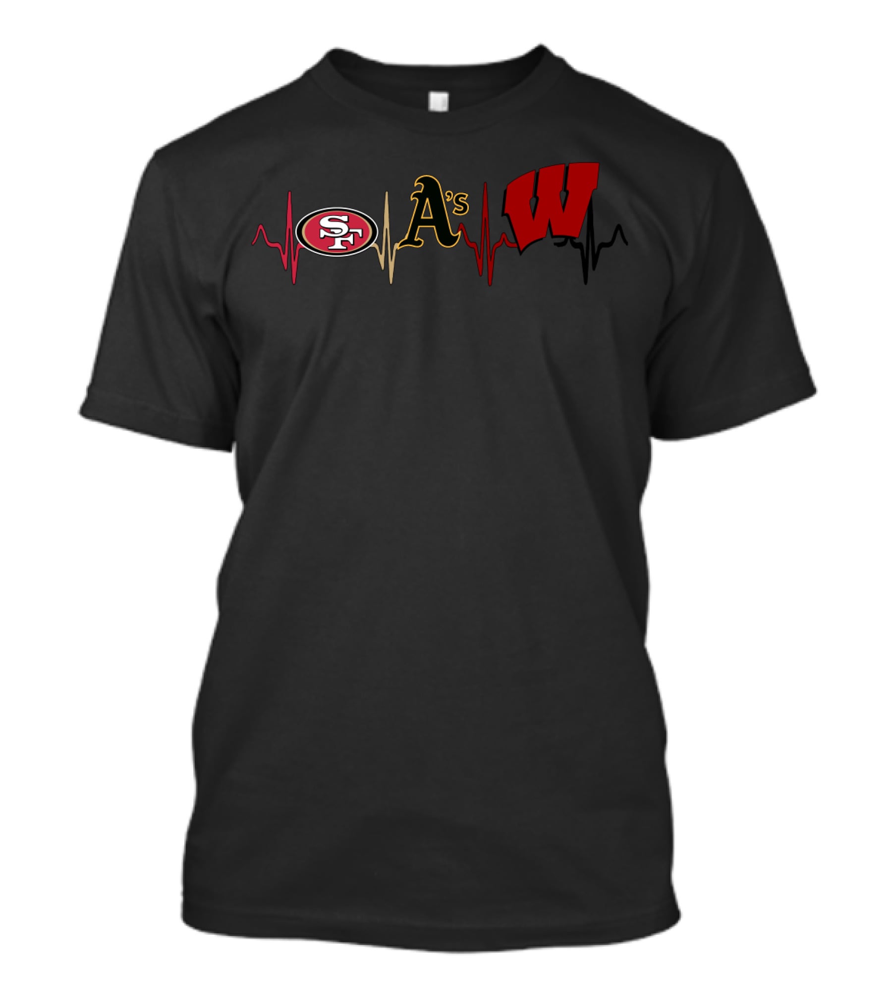 San Francisco 49ers Athletics Wisconsin Badgers Heartbeat T-Shirt