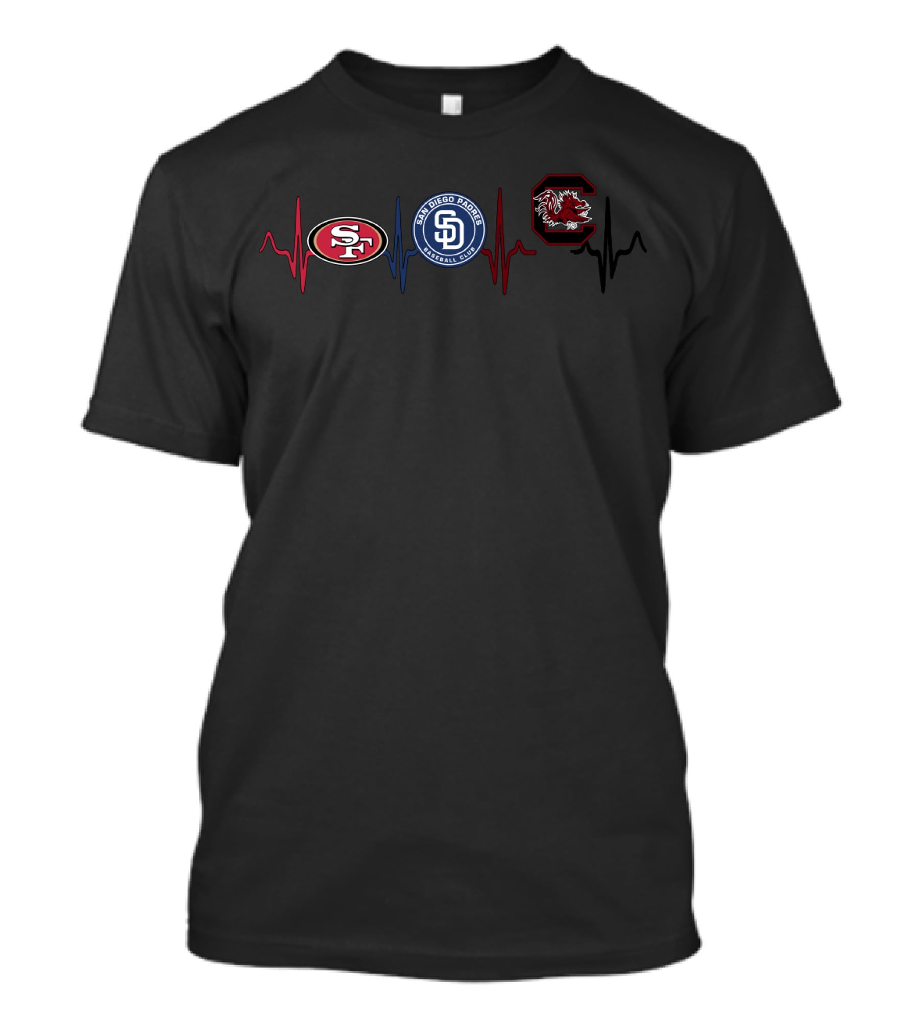 49ers San Diego Padres South Carolina Gamecocks Heartbeat Icons T-Shirt