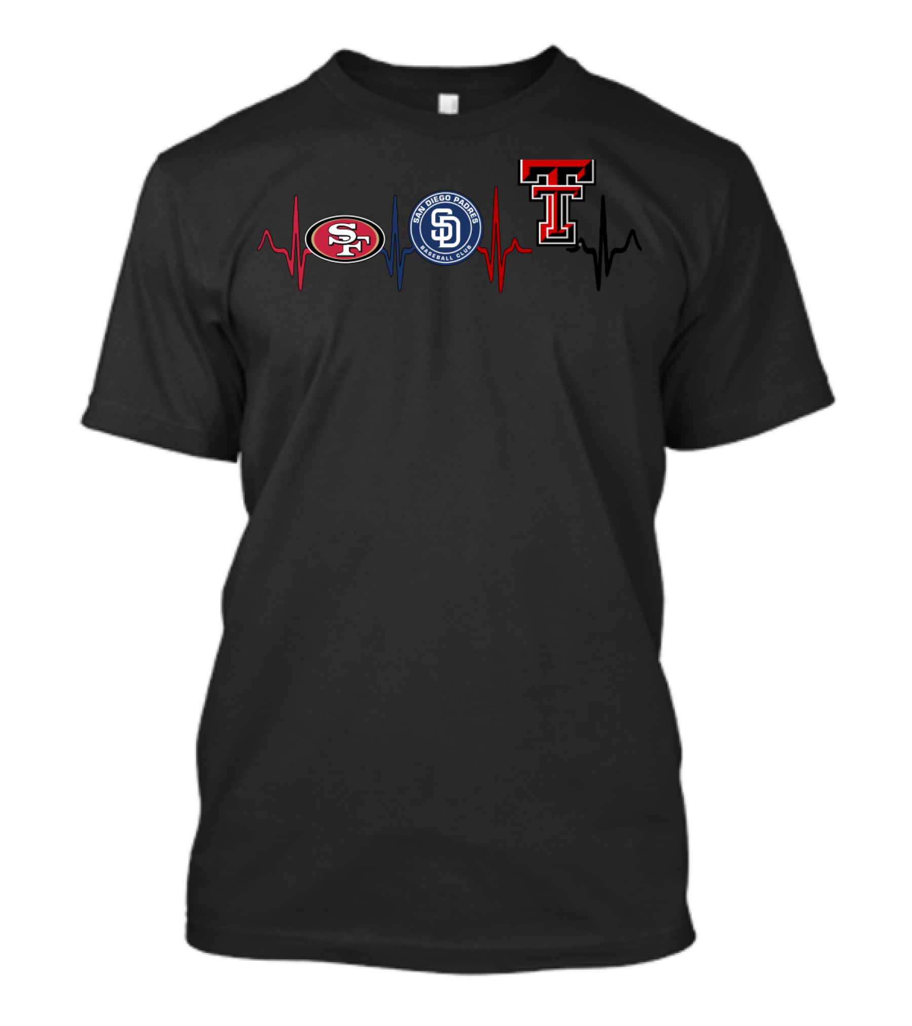 49ers Padres Texas Tech Heartbeat Collaboration T-Shirt