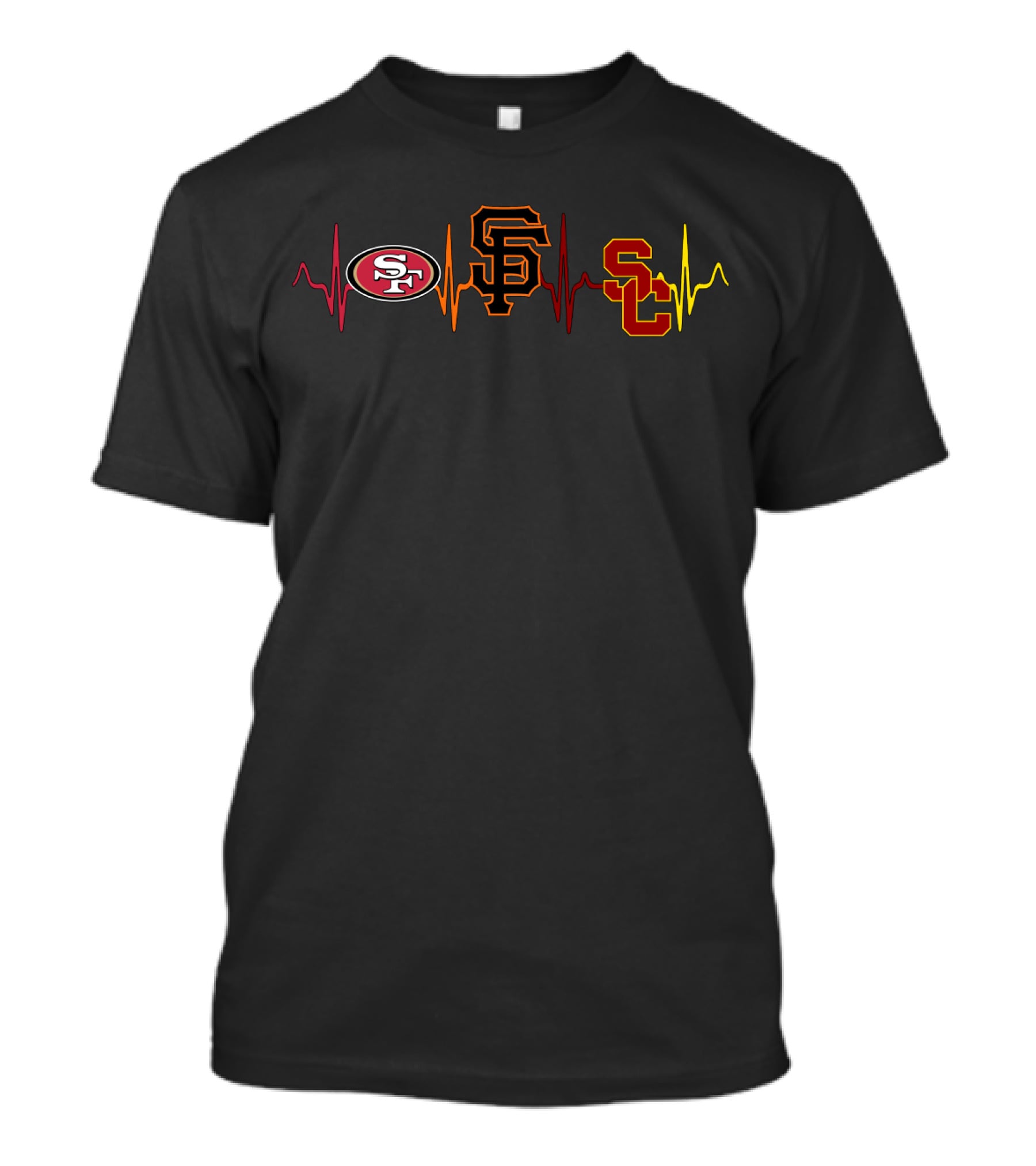 Love 49ers Sf Giants Usc Trojans Heartbeat T-Shirt