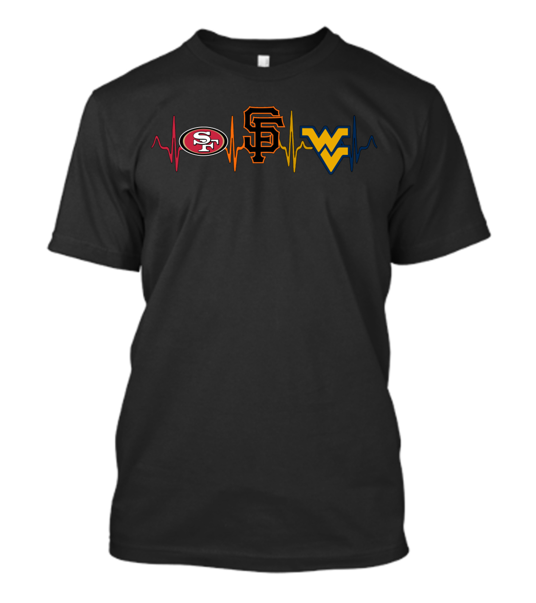 Love 49ers Sf Giants West Virginia Mountaineers Wvm Heartbeat T-Shirt