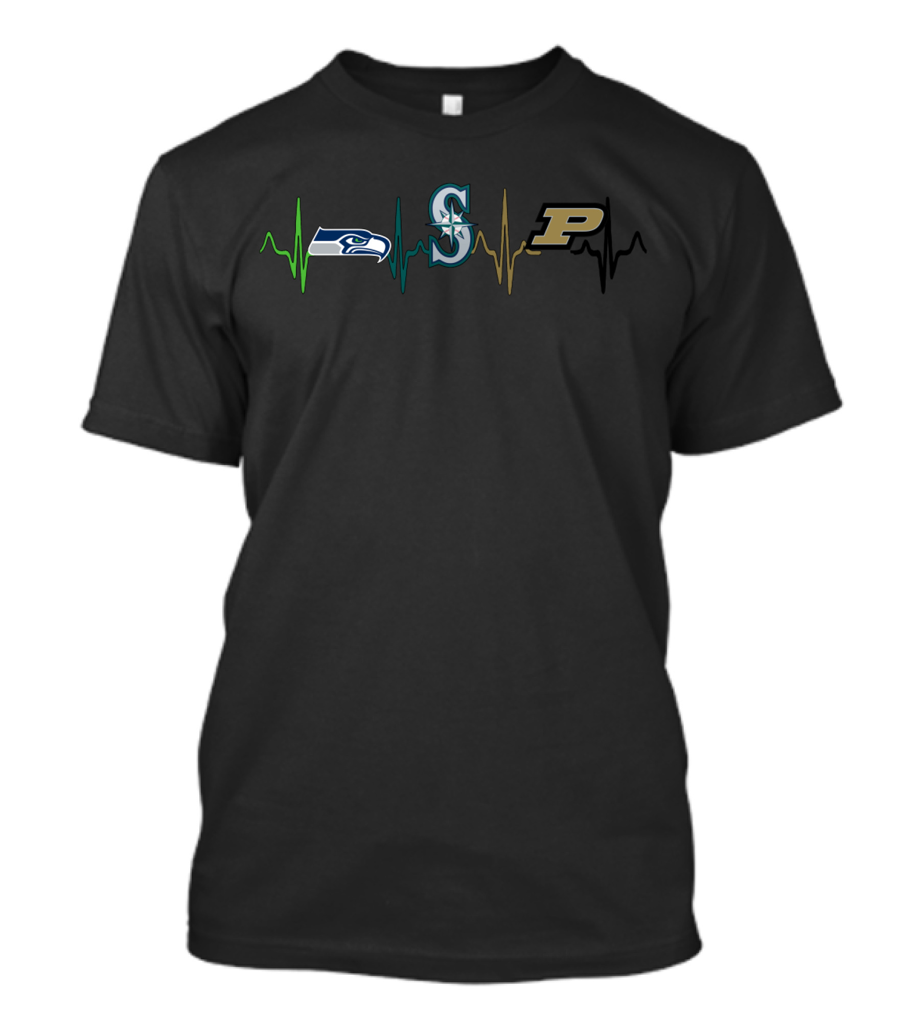 Seahawks Mariners Purdue Boilermakers Heartbeat Fan Logo Combo T-Shirt