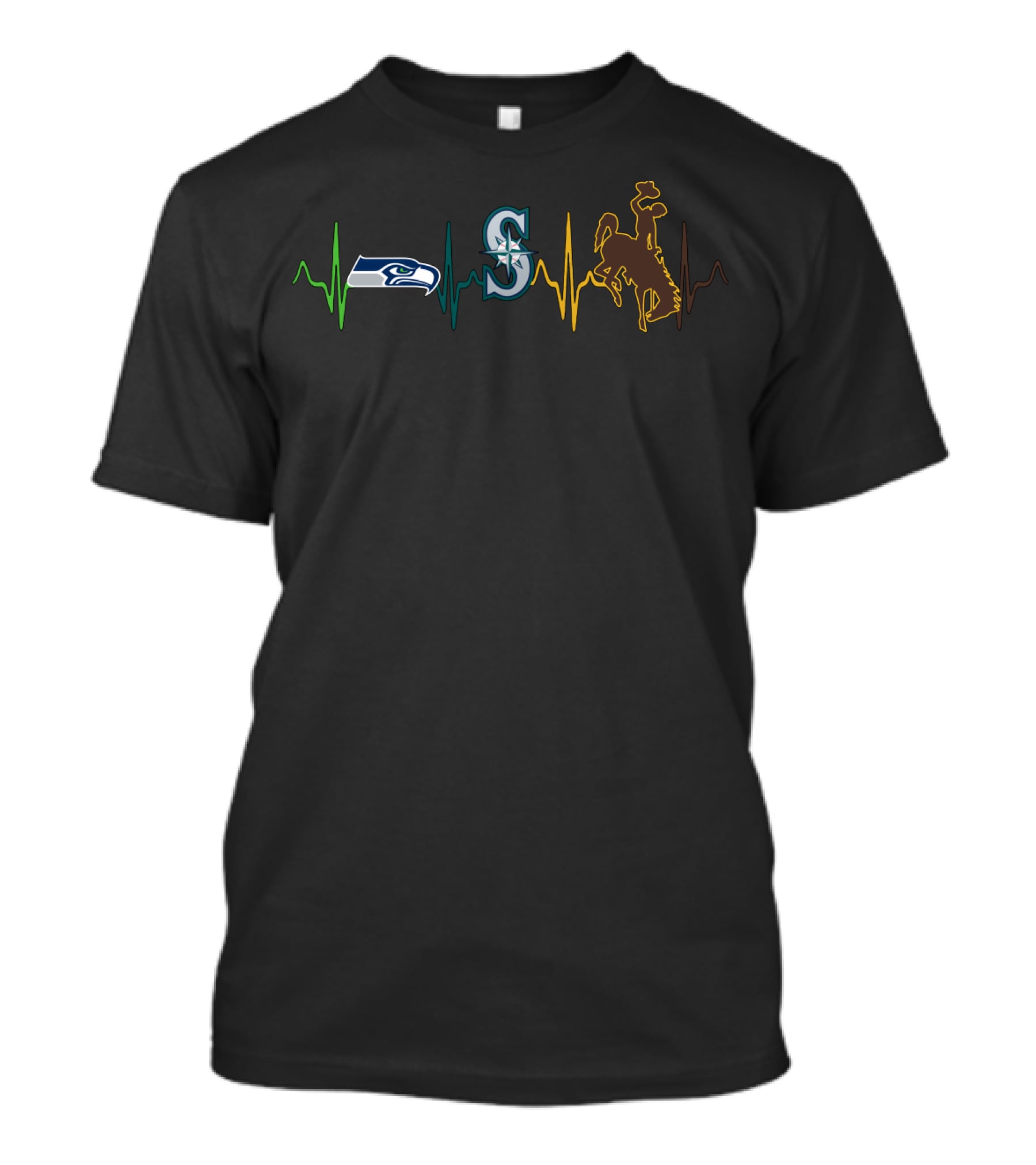 Love Seahawks Mariners Wyoming Cowboys Heartbeat T-Shirt
