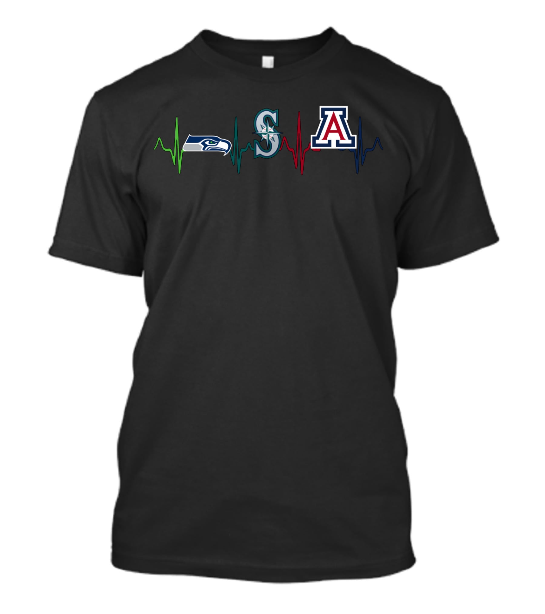 Seahawks Mariners Arizona Wildcats Heartbeat Logos T-Shirt