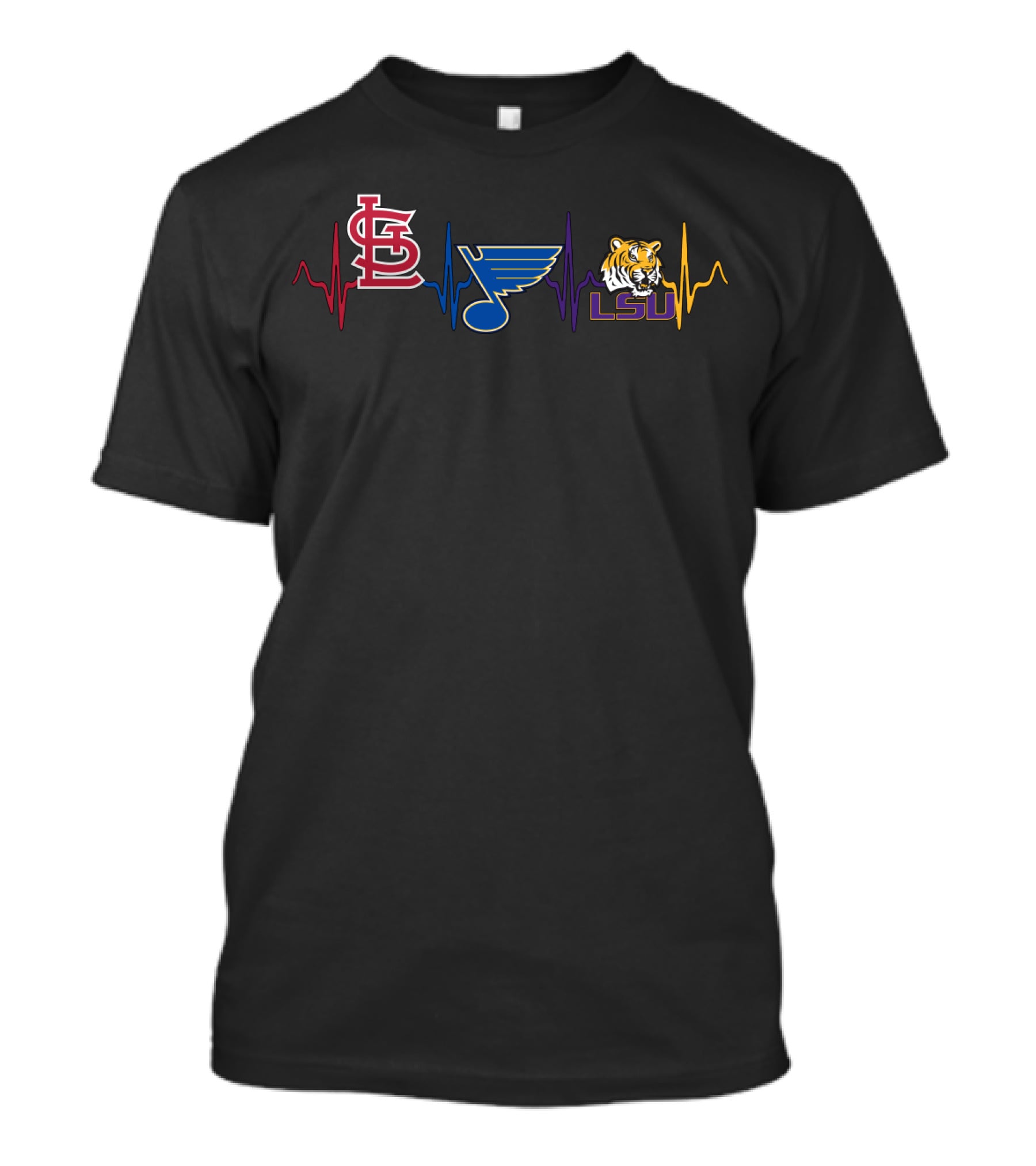 Love St. Louis Cardinals Blues Lsu Tigers Heartbeat T-Shirt