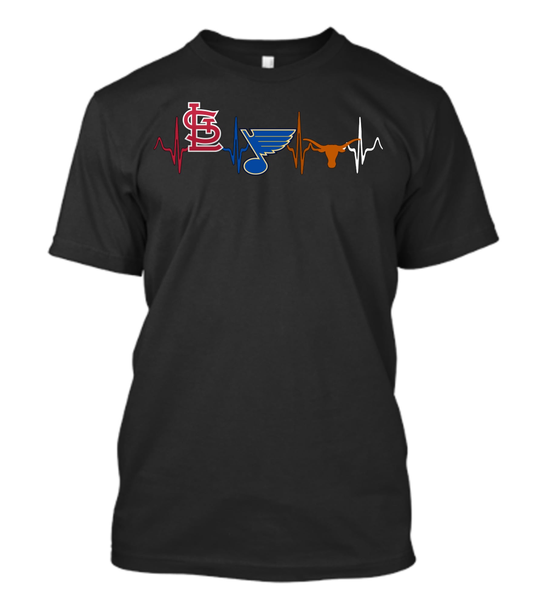 Love Stcardinals Blues Longhorns Heartbeat T-Shirt