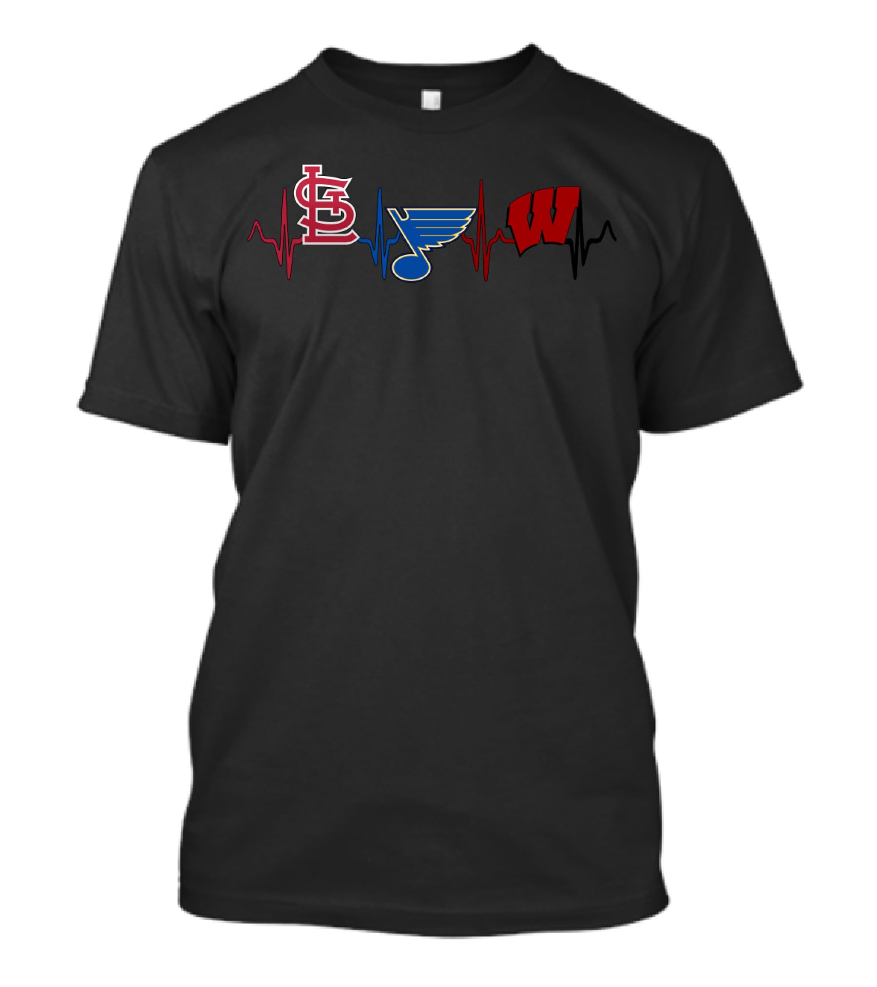 St. Louis Cardinals Blues Wisconsin Badgers Heartbeat Love T-Shirt