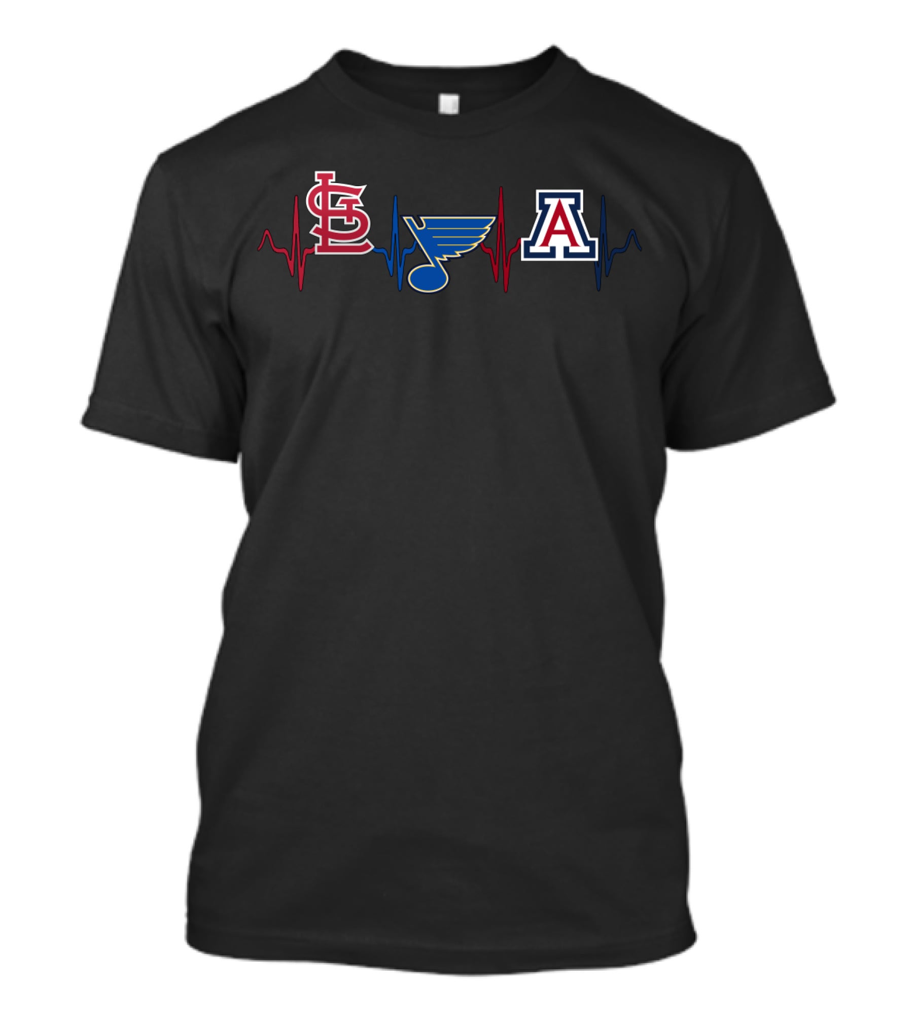 Love St. Louis Cardinals Blues Arizona Wildcats Heartbeat T-Shirt