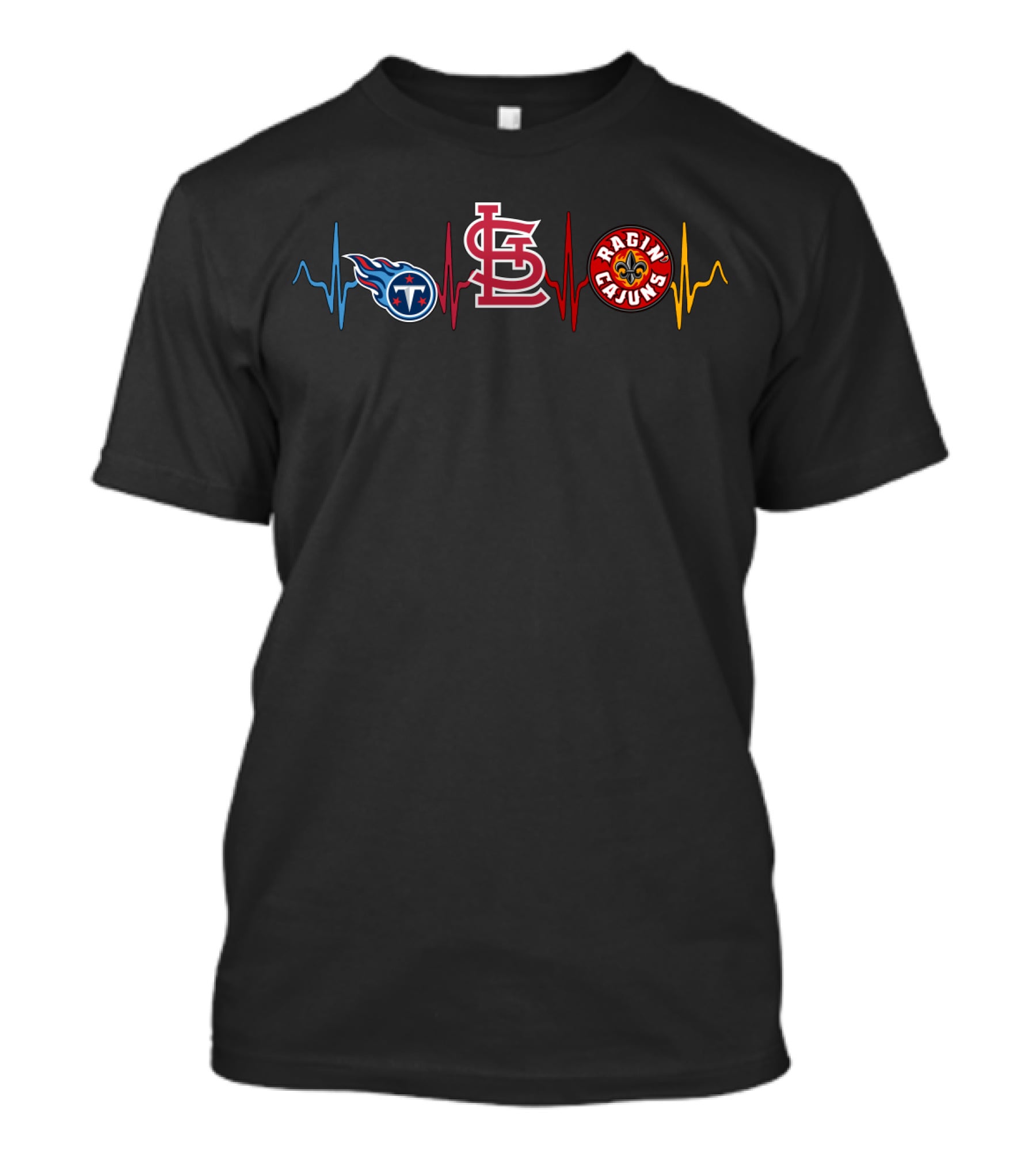 Love Titans St. Louis Cardinals Ragin' Cajuns Heartbeat Fan Tribute T-Shirt