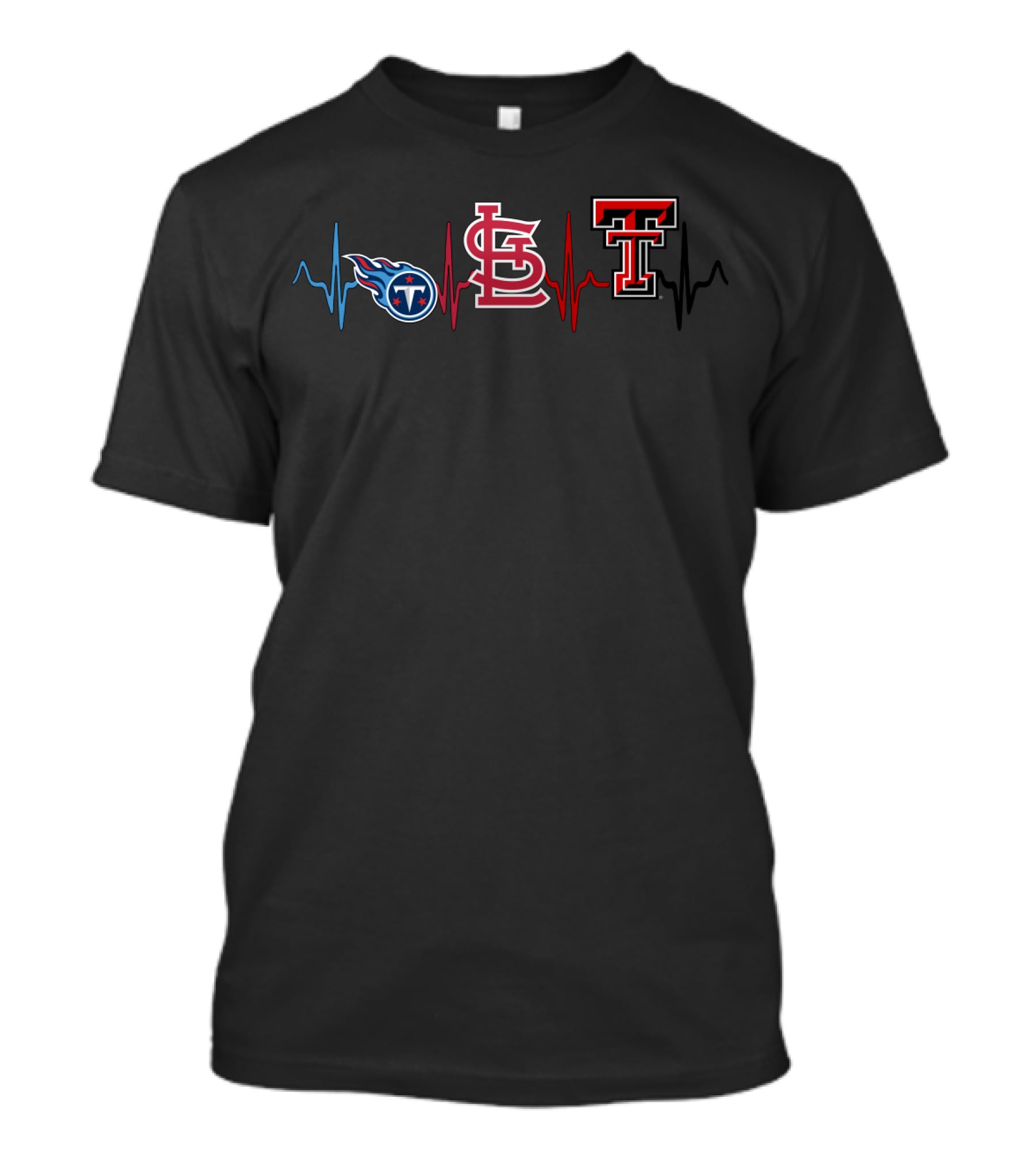 Love Titans St. Louis Cardinals Texas Tech Red Raiders Heartbeat T-Shirt