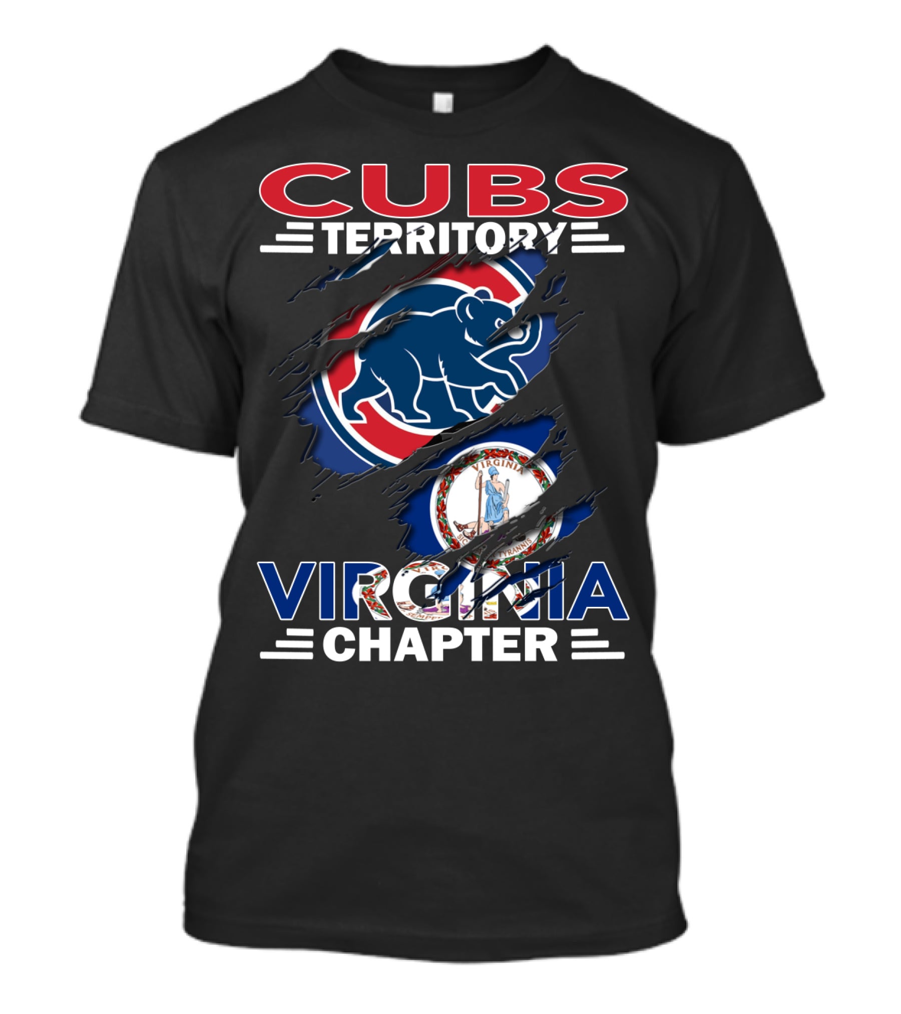 Cubs Territory Virginia Chapter Slash Design With Chicago Cubs Logo And Virginia State Emblem T-Shirt