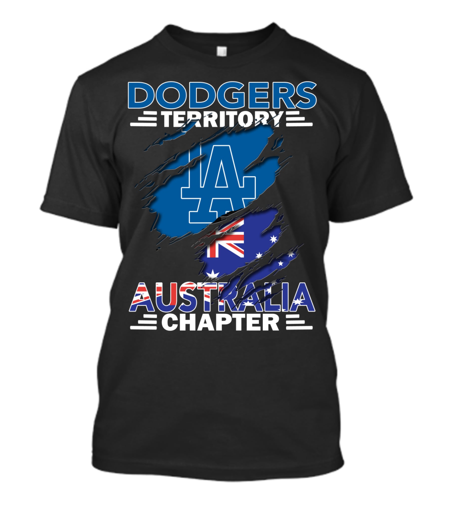 Dodgers Territory Australia Chapter LA Logo And Australian Flag Elements T-Shirt