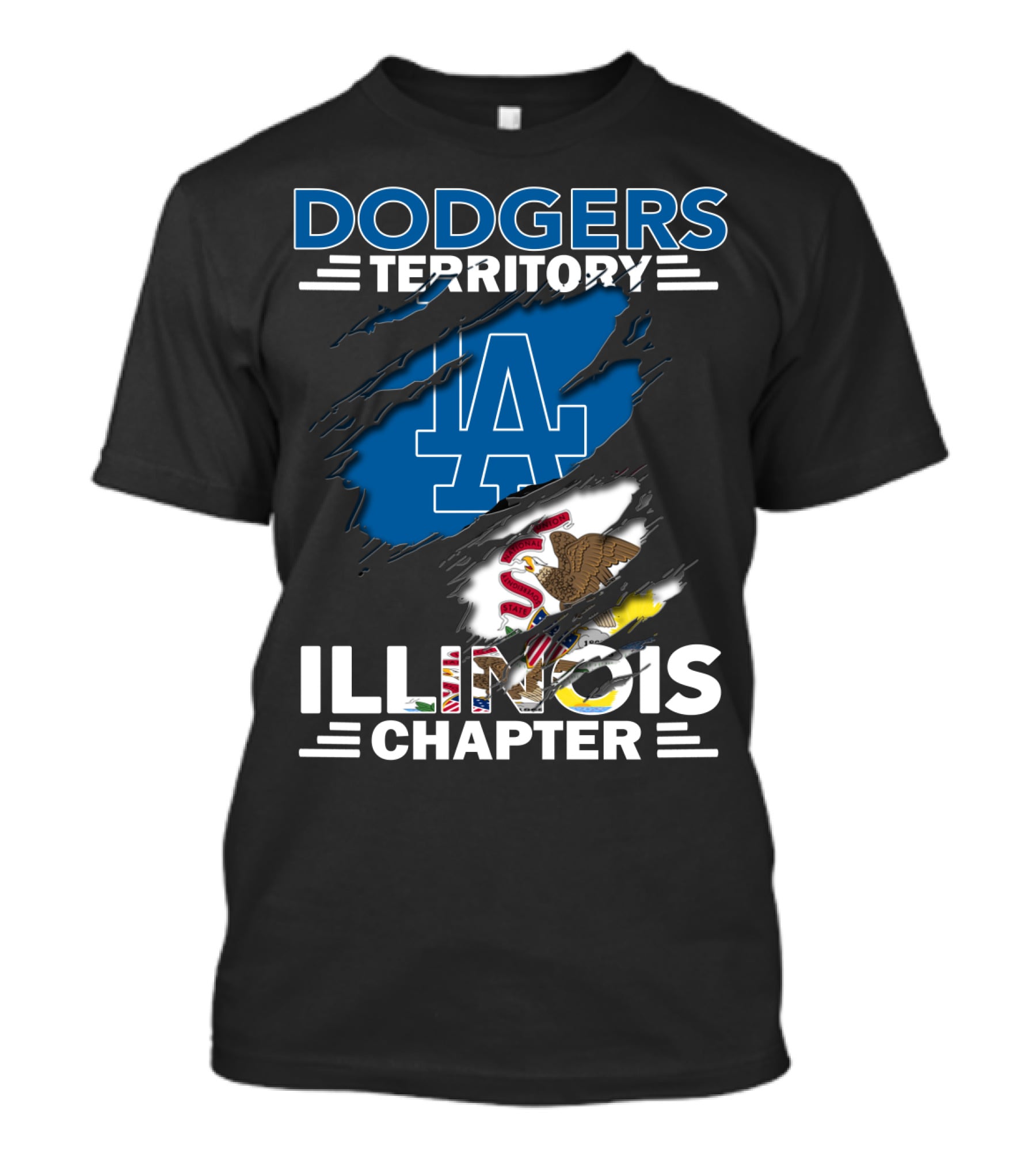 Dodgers Territory Illinois Chapter LA Logo And Illinois Flag Emblem T-Shirt