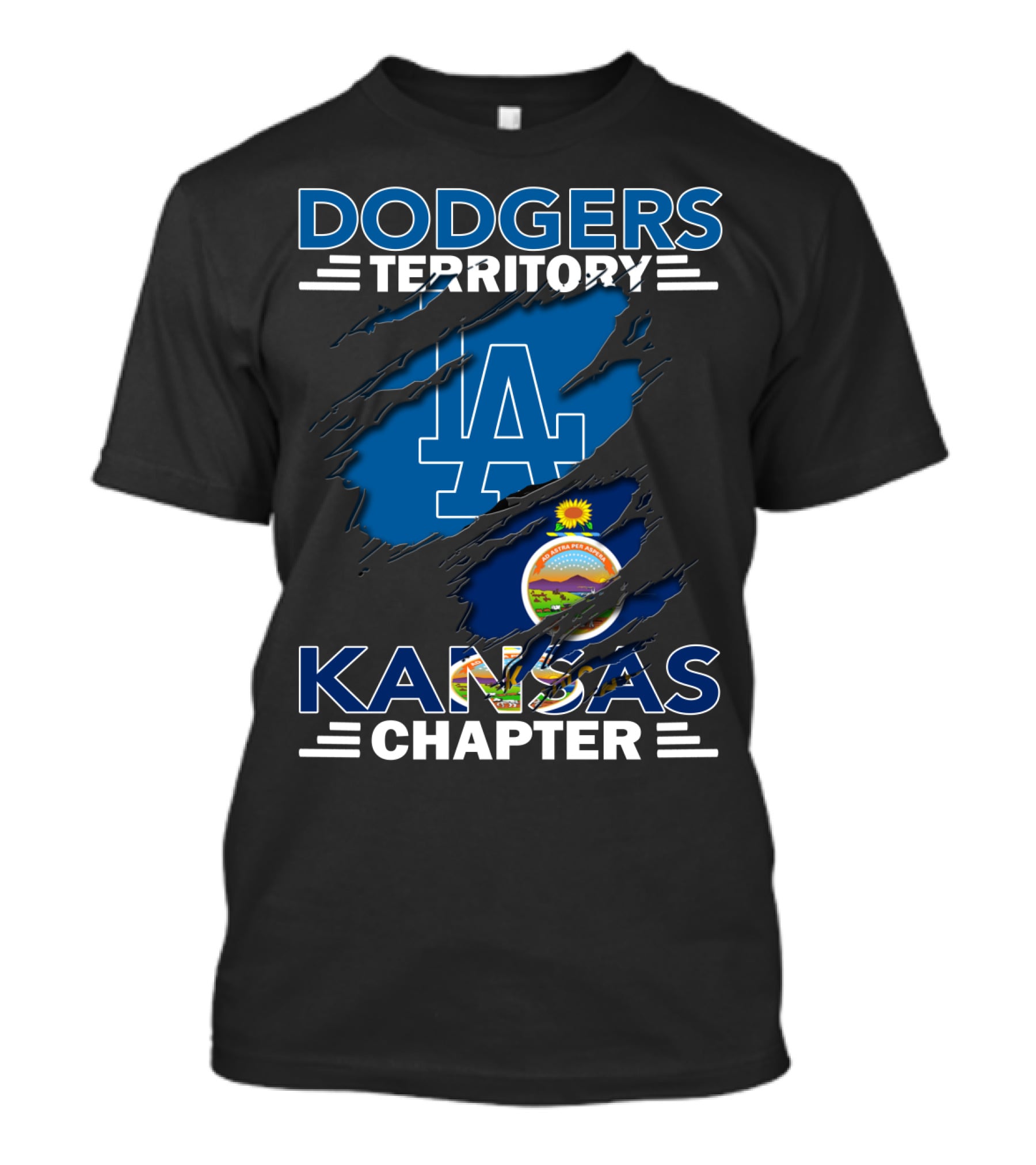 Dodgers Territory Kansas Chapter LA Logo Kansas Flag T-Shirt