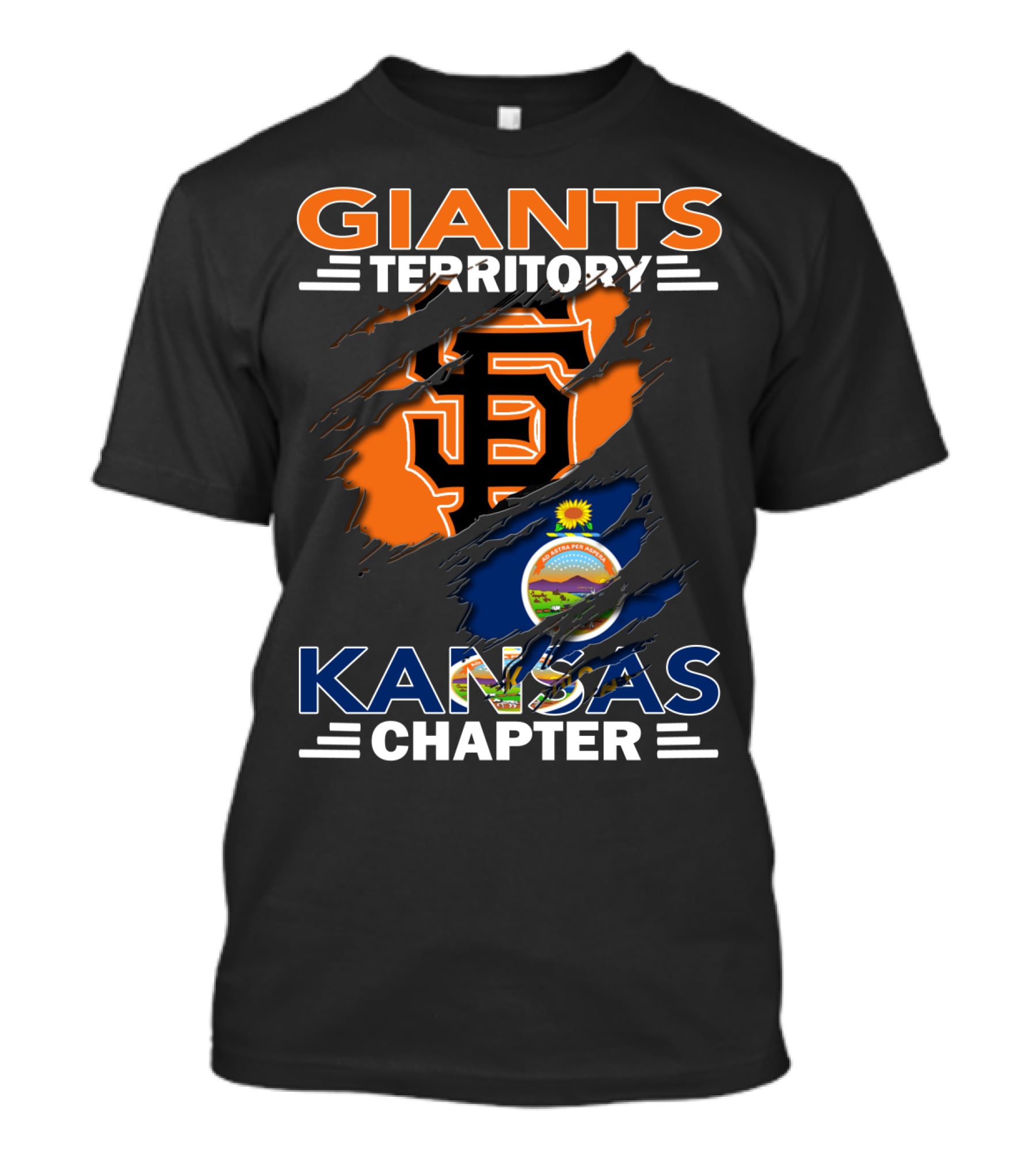 San Francisco Giants Territory Kansas Chapter Logo And Flag Bust T-Shirt