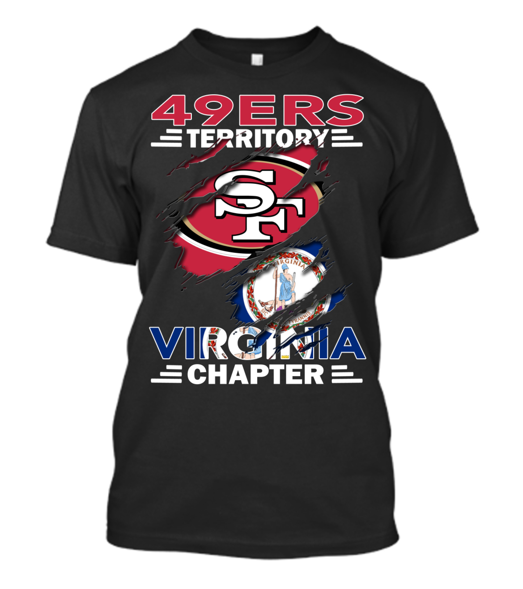 49ers Territory Virginia Chapter SF Logo And Virginia Flag Integration T-Shirt