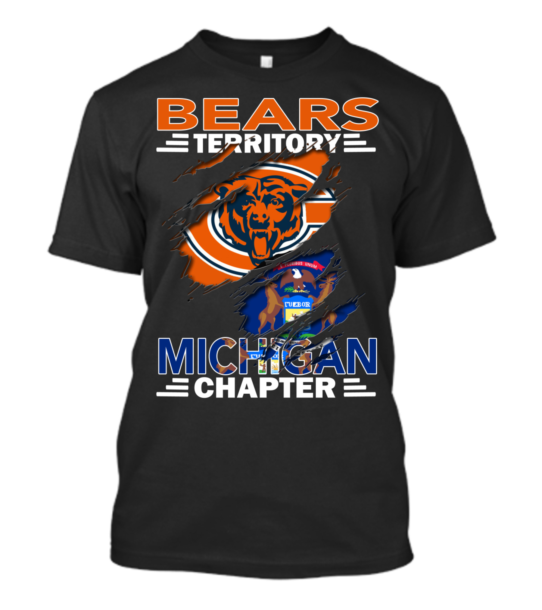 Bears Territory Detroit Michigan Chapter Logo Featuring Bear Mascot And State Flag T-Shirt