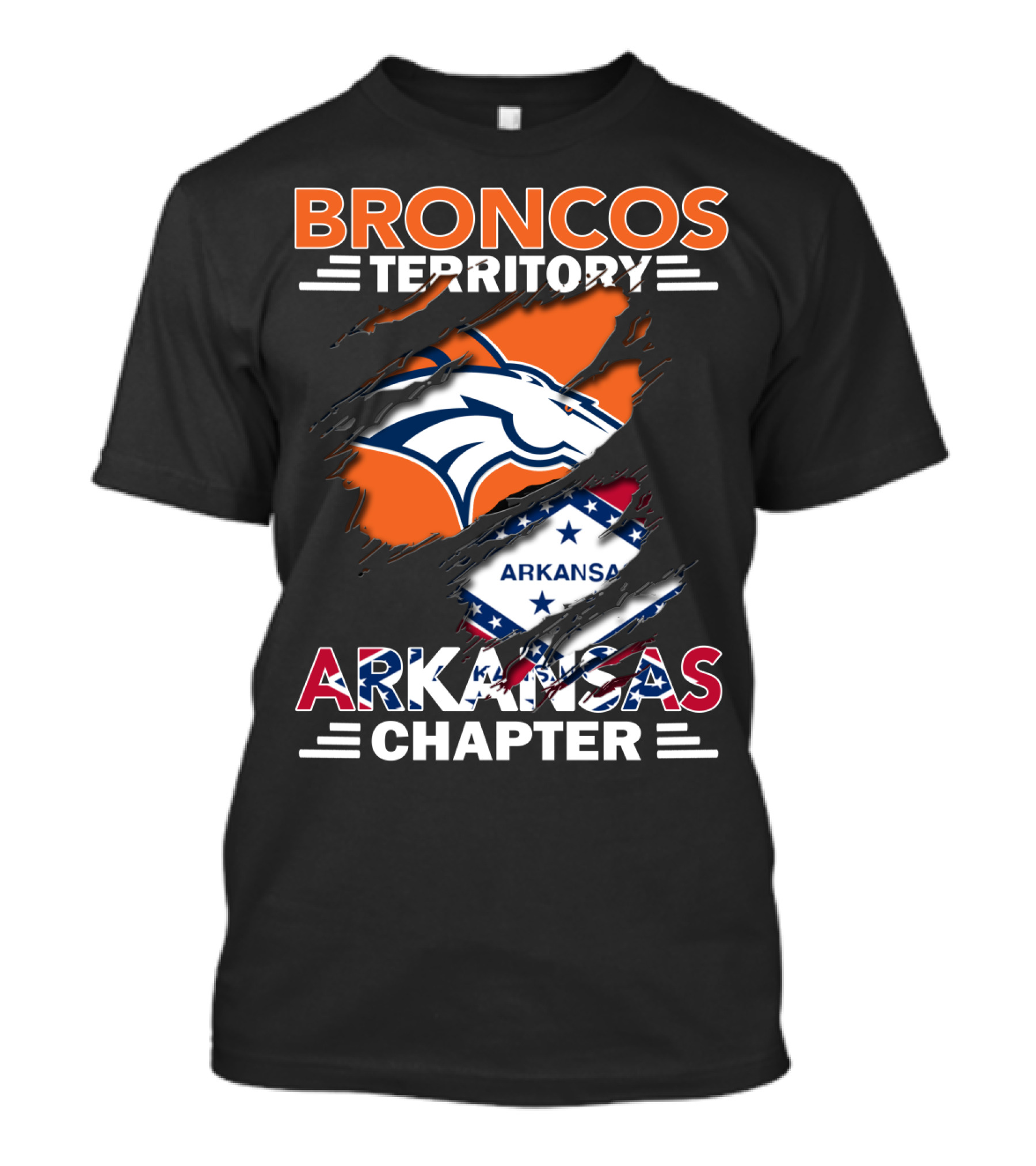 Broncos Territory Arkansas Chapter Logo With Horse And Flag Graphics T-Shirt