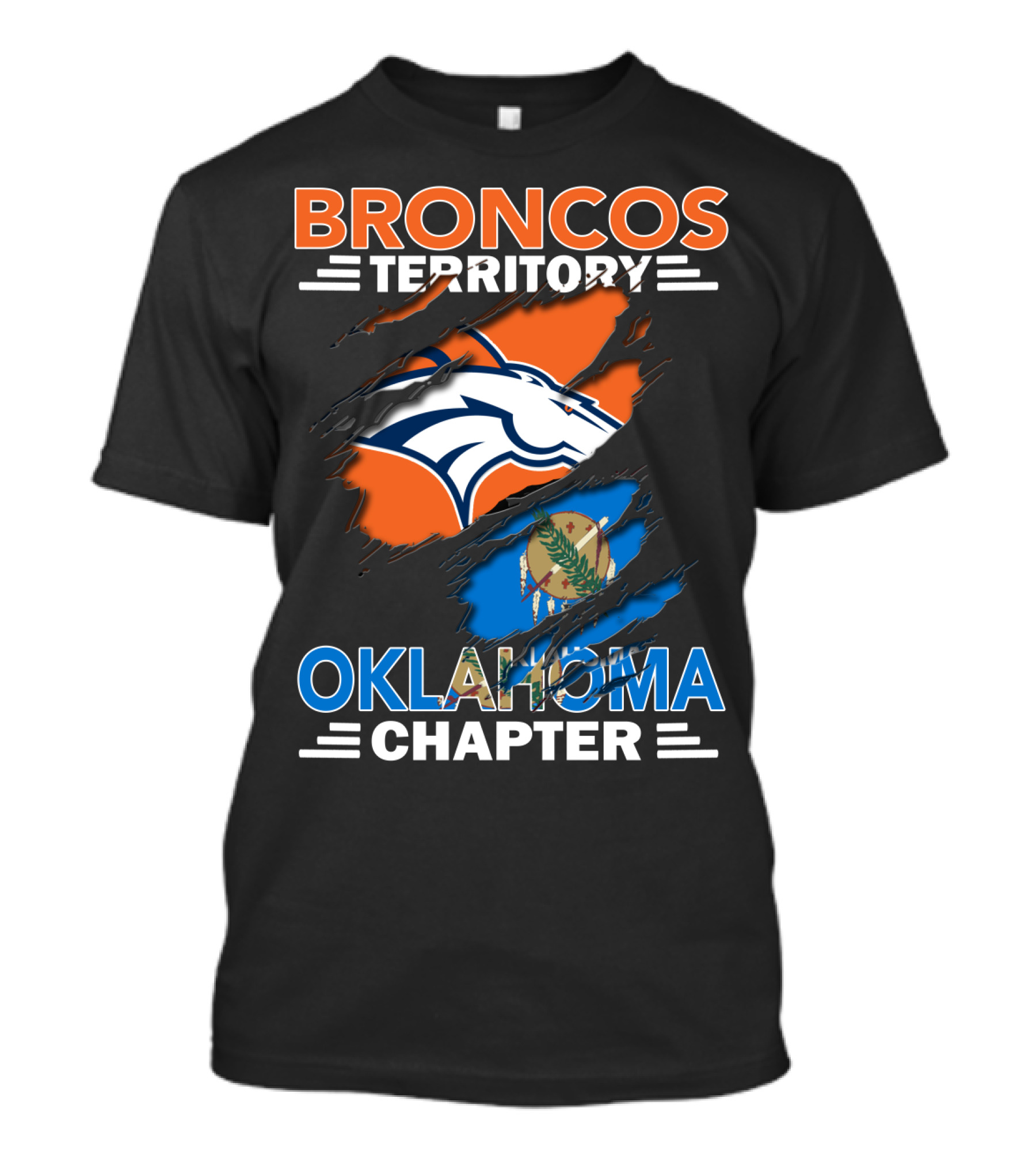 Broncos Territory Oklahoma Chapter NFL Logo And State Flag T-Shirt
