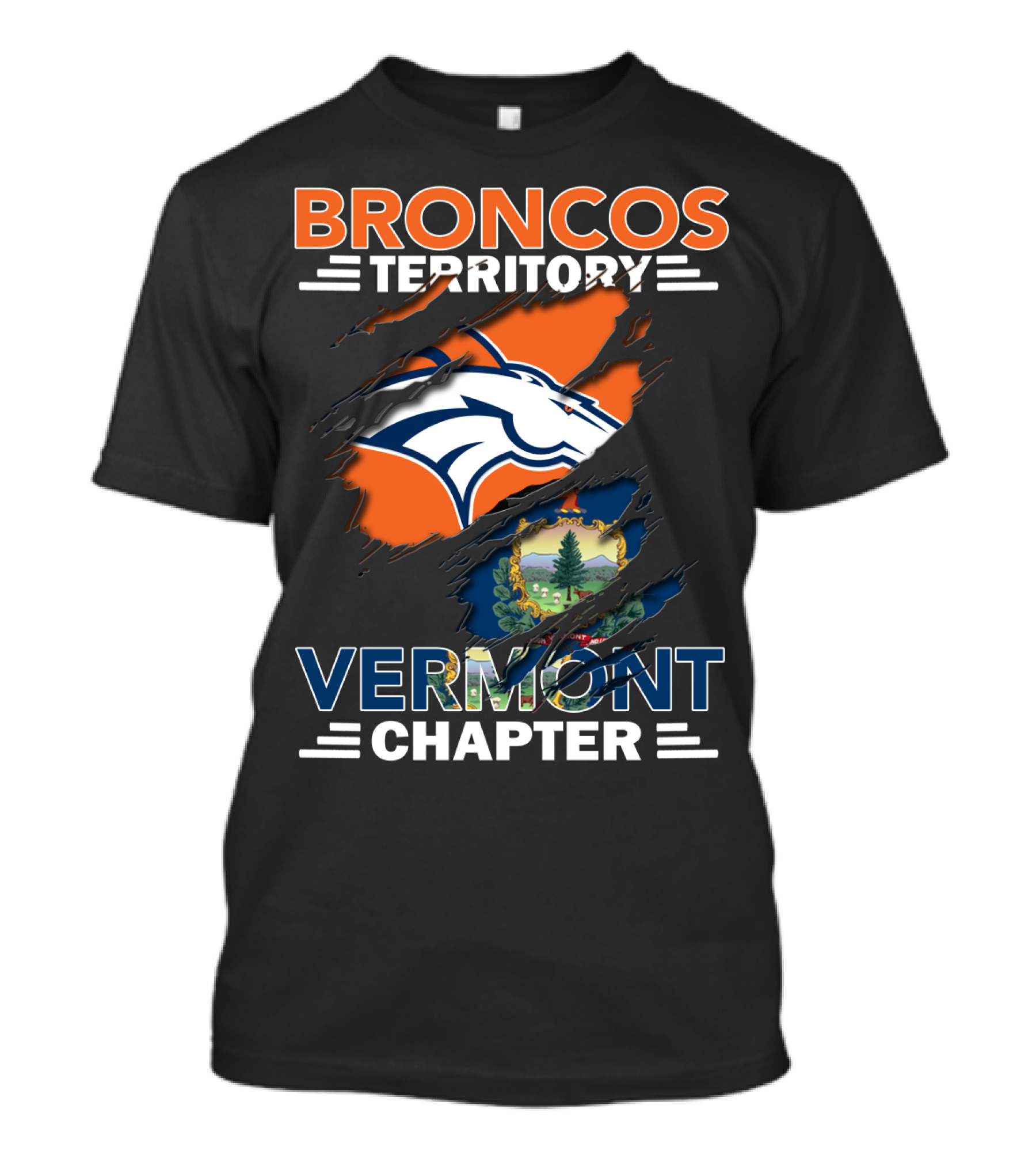 Broncos Territory Vermont Chapter Logo And Vermont Flag Integration T-Shirt
