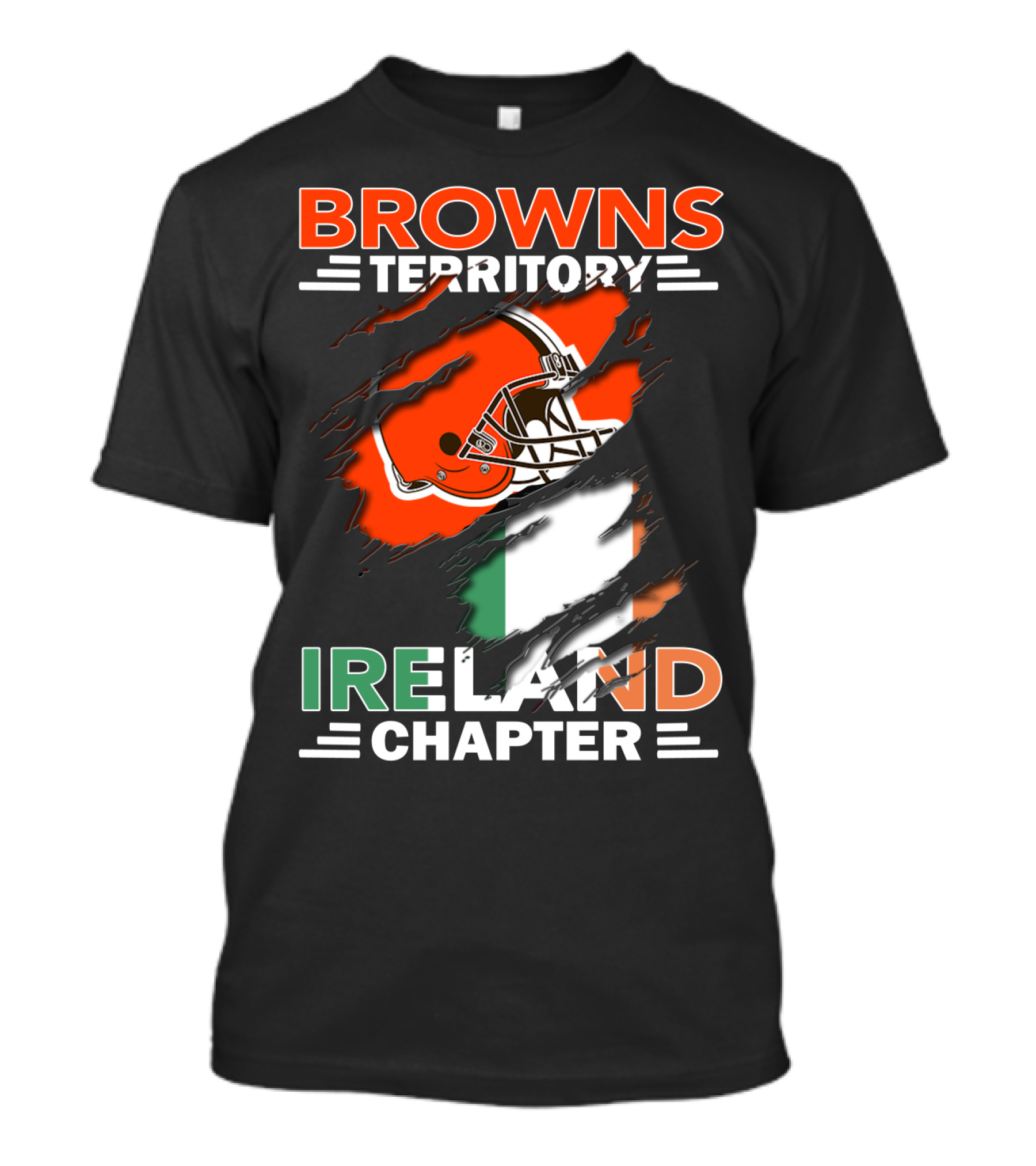 Browns Territory Ireland Chapter Helmet And Irish Flag Background T-Shirt