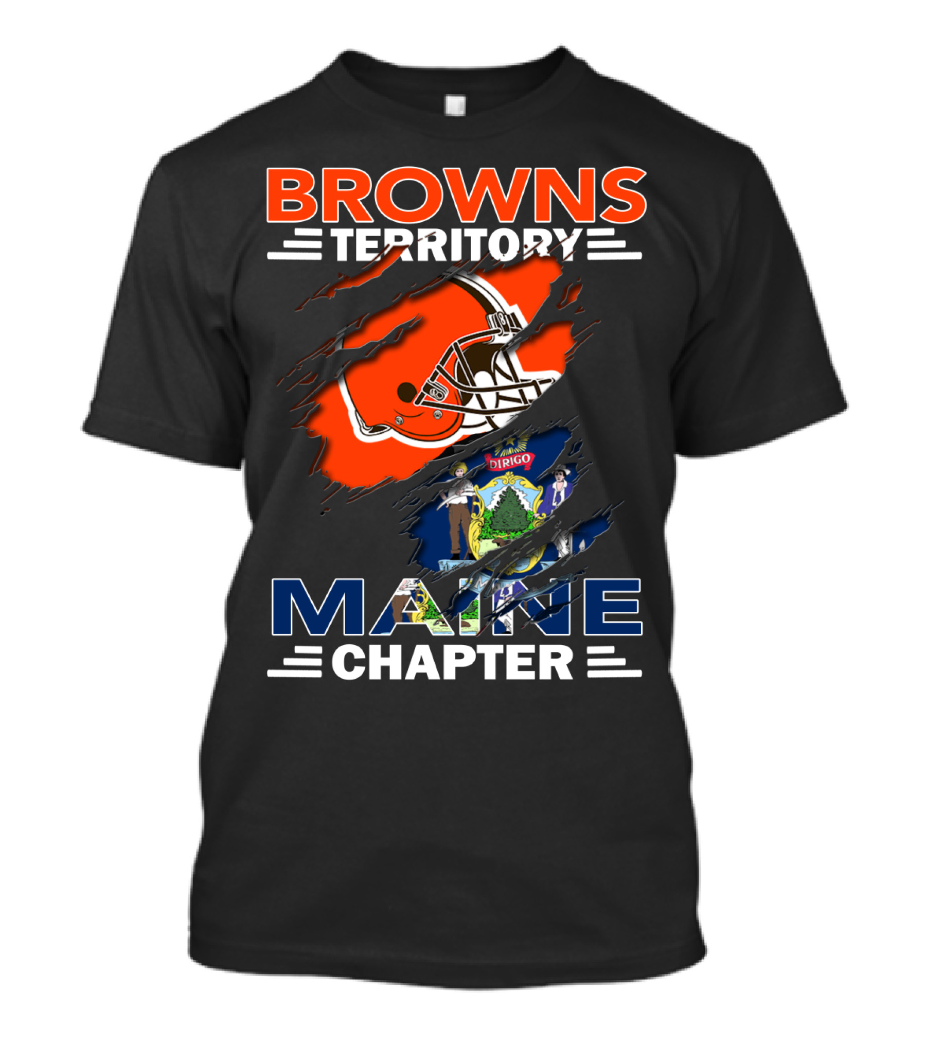 Browns Territory Maine Chapter Football Helmet And State Flag T-Shirt