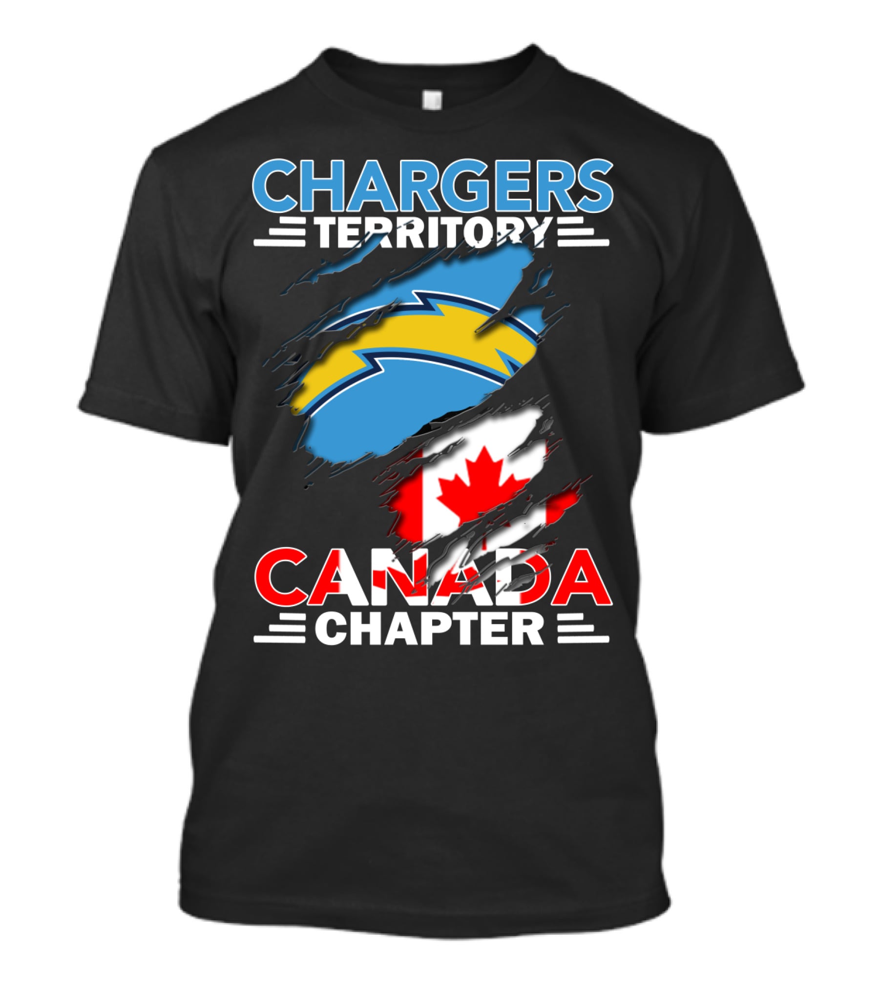 Chargers Territory Canada Chapter Lightning Bolt Canadian Flag T-Shirt