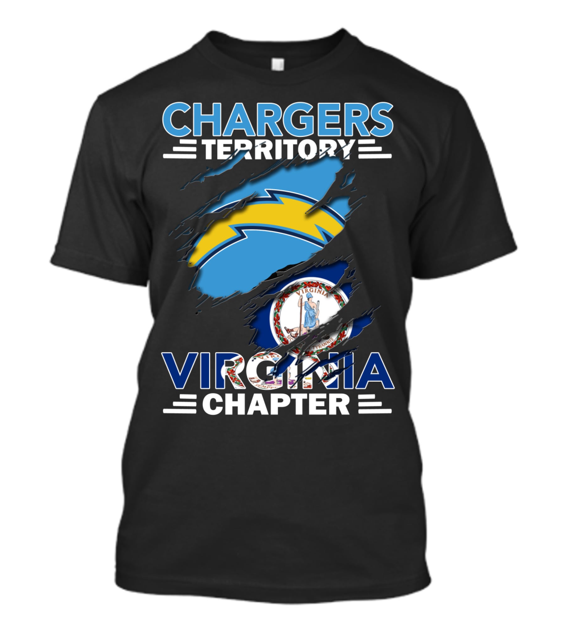 Chargers Territory Virginia Chapter With Logo And State Emblem T-Shirt