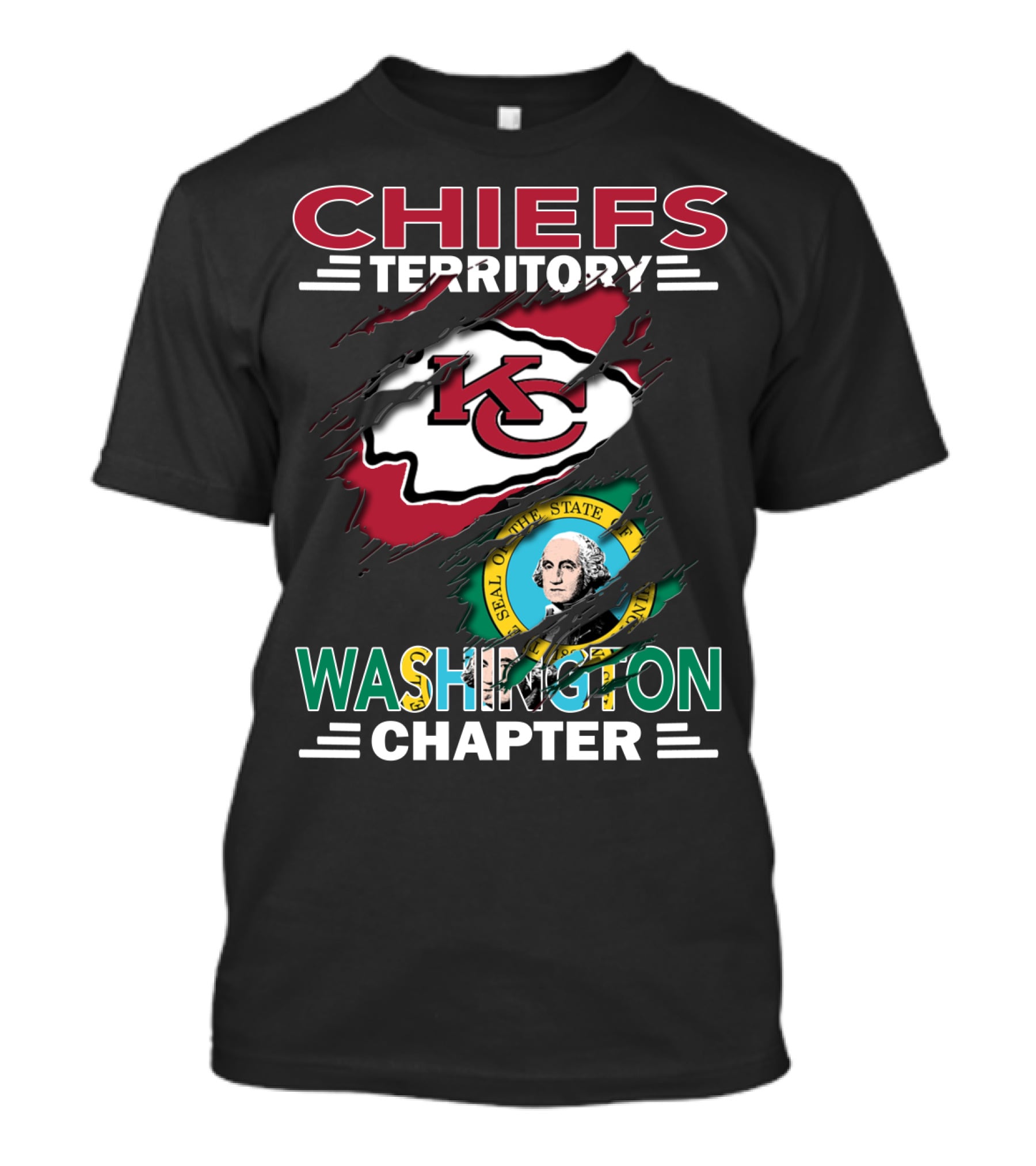 Chiefs Territory Washington Chapter Kansas City Football Logo And Washington State Seal T-Shirt