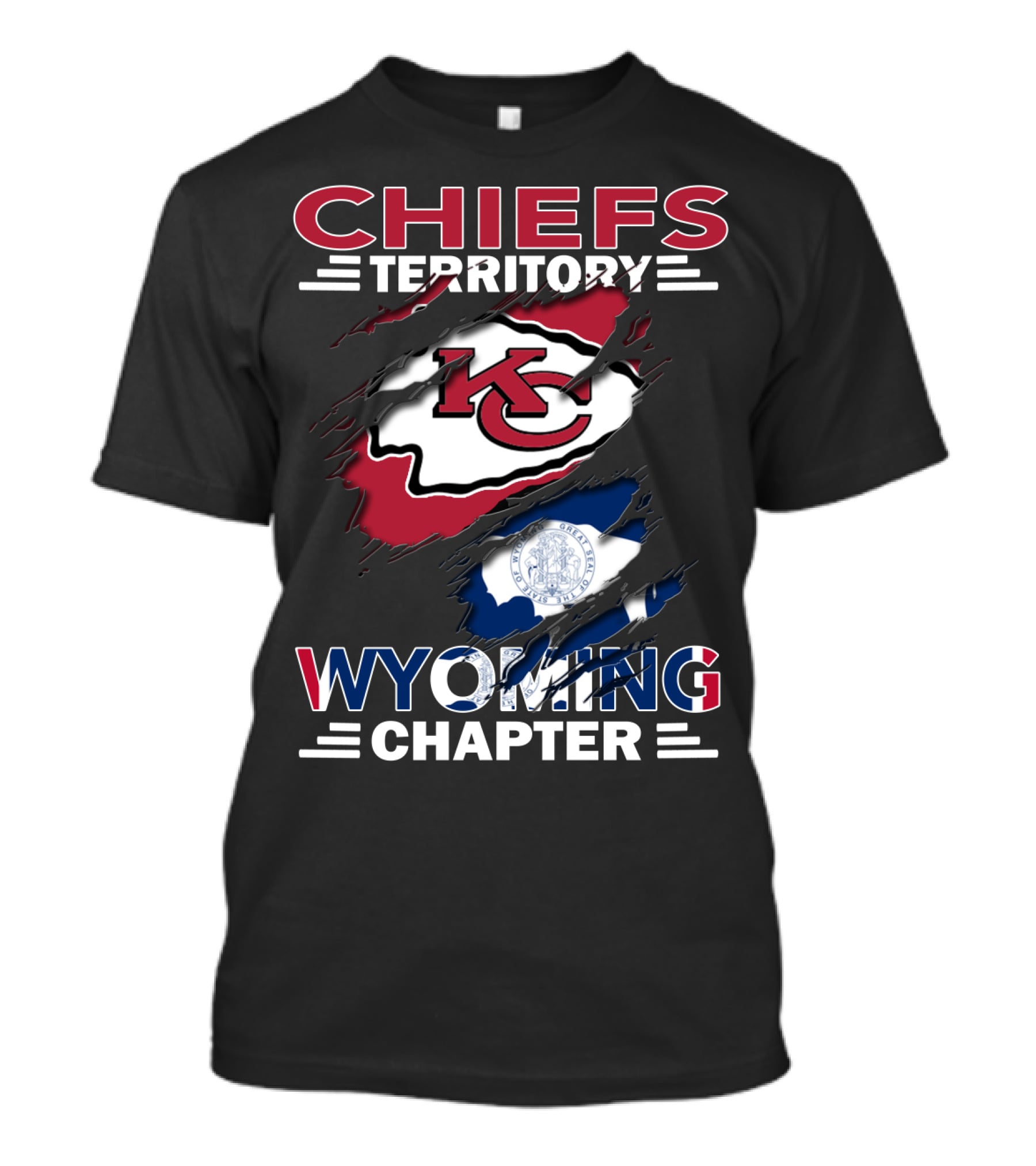 Chiefs Territory Wyoming Chapter KC Chiefs Logo And Wyoming Seal T-Shirt